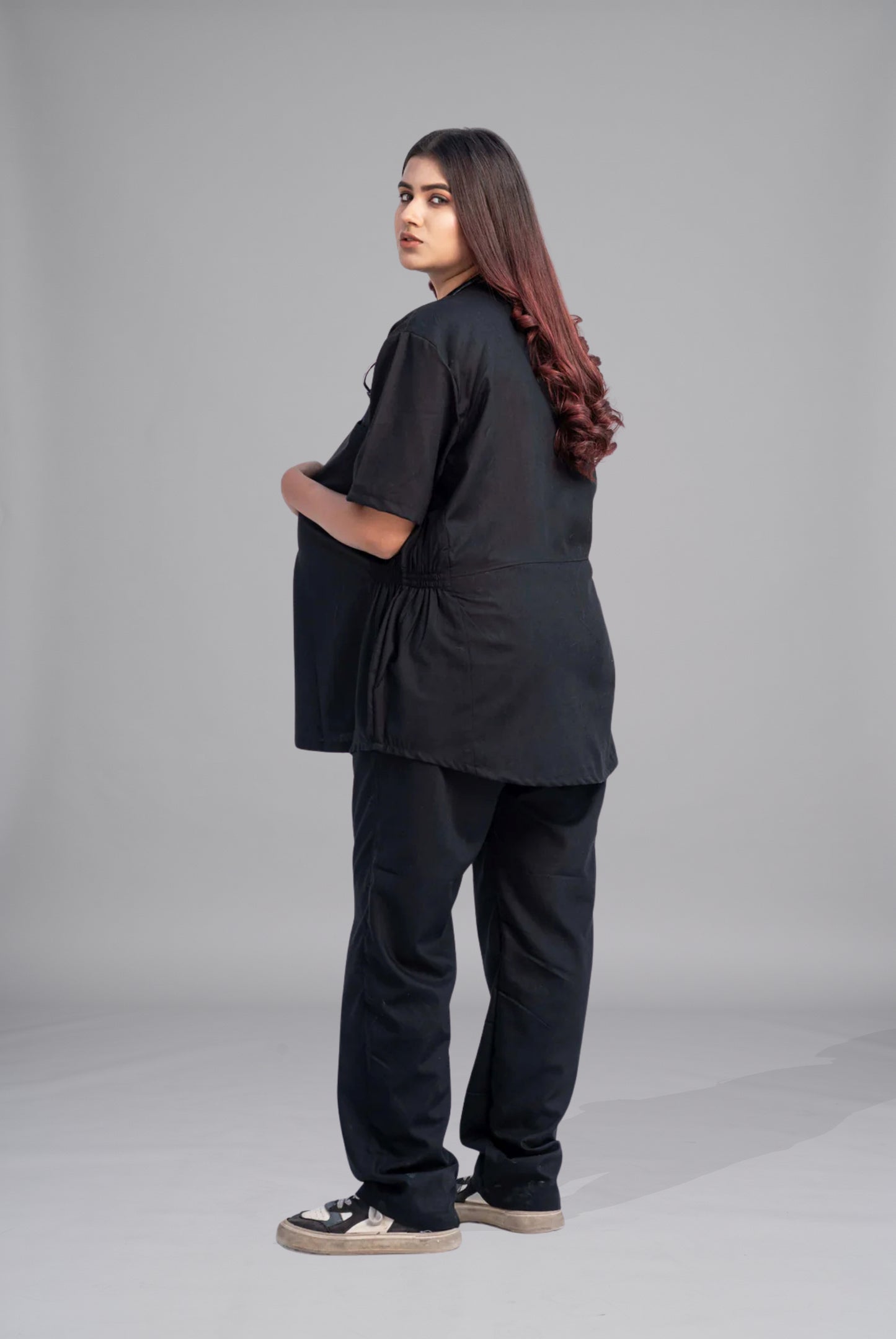 Buy black maternity scrub in Pakistan by Gtex Apparels comfortable medical workwear for expecting healthcare professionals 2