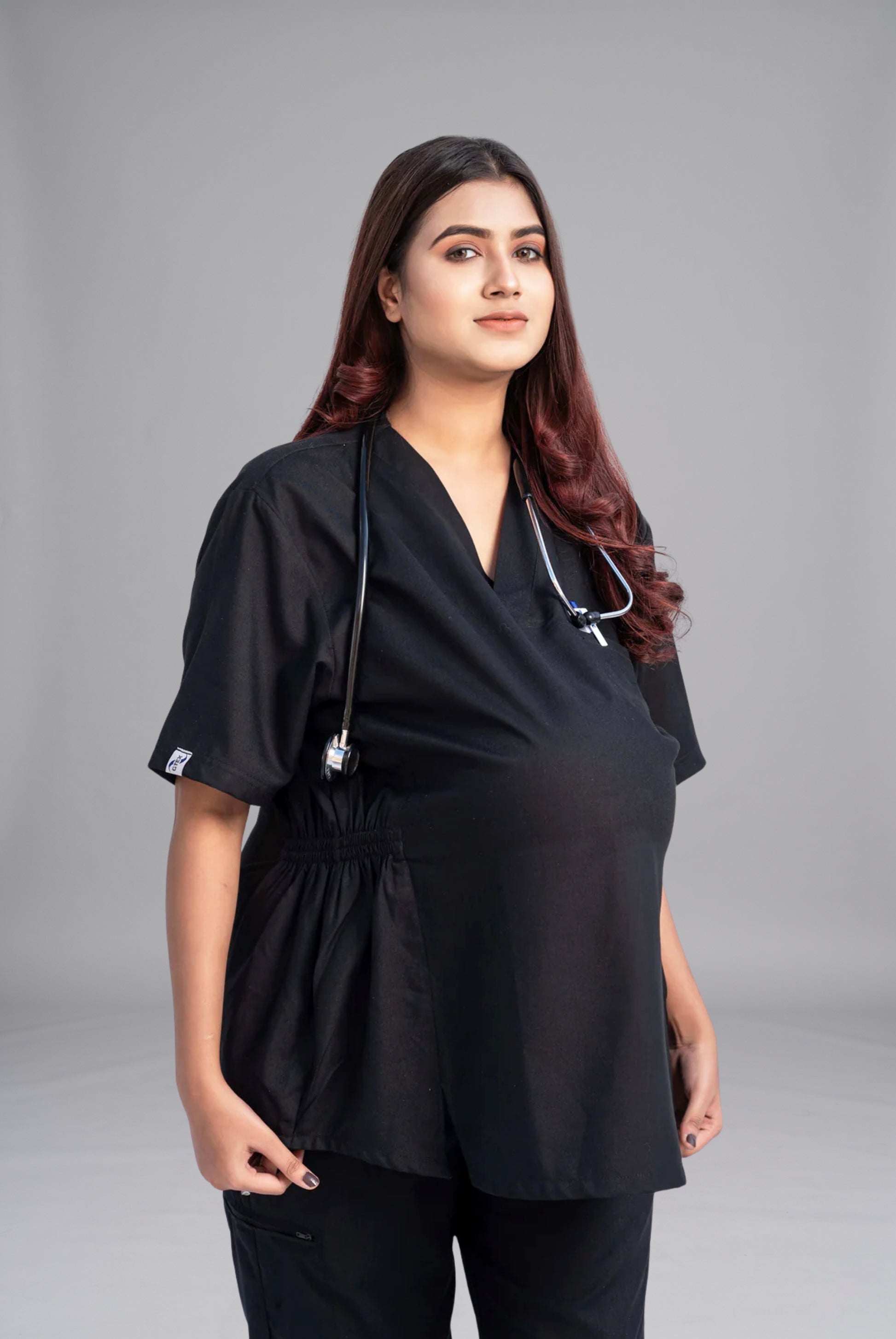 Buy black maternity scrub in Pakistan by Gtex Apparels comfortable medical workwear for expecting healthcare professionals 3