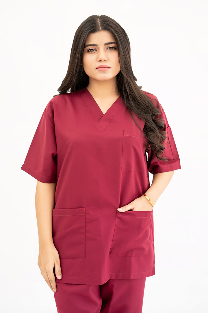 Buy Bright Maroon Scrub Suit for Womens in Pakistan 1 - GTEX Apparels