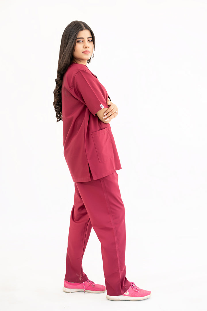 Buy Bright Maroon Scrub Suit for Womens in Pakistan 3 - GTEX Apparels