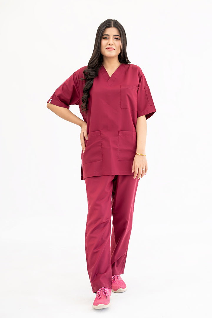 Buy Bright Maroon Scrub Suit for Womens in Pakistan - GTEX Apparels