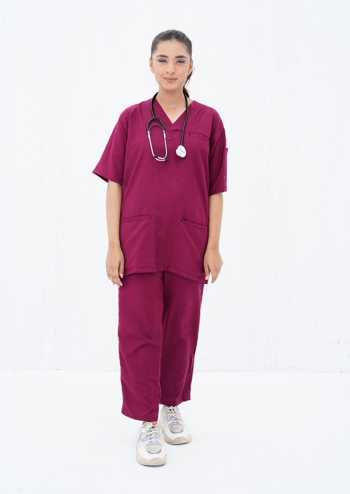 Buy Bright maroon Scrub Suit in Pakistan | GTEX Apparels