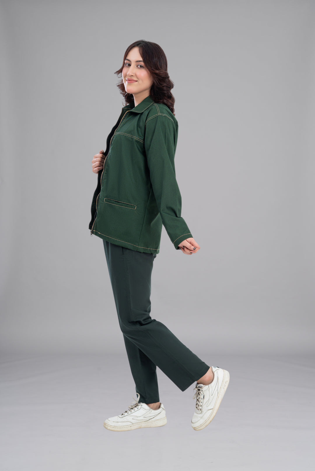Premium Bottle Green Limited Edition Upper Jacket | GTEX Apparels Pakistan, Trendy Bottle Green Winter Jacket for Men and Women, Perfect for Casual Wear, Outdoor Activities, and Everyday Comfort 4