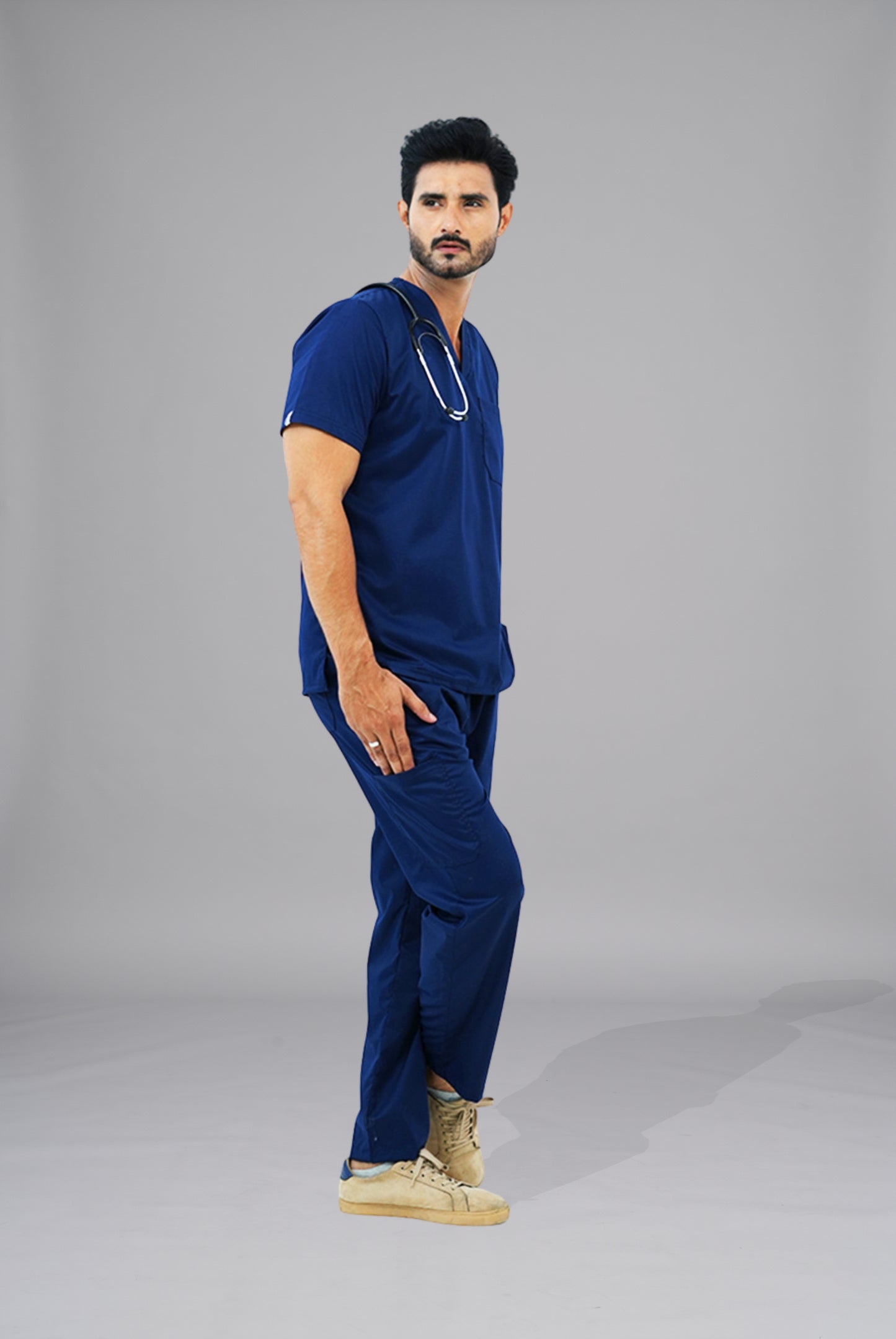 Buy Premium Notch™ Pro ink navy scrub in Pakistan by Gtex Apparels designed for comfortable daily professional use in healthcare environments 6