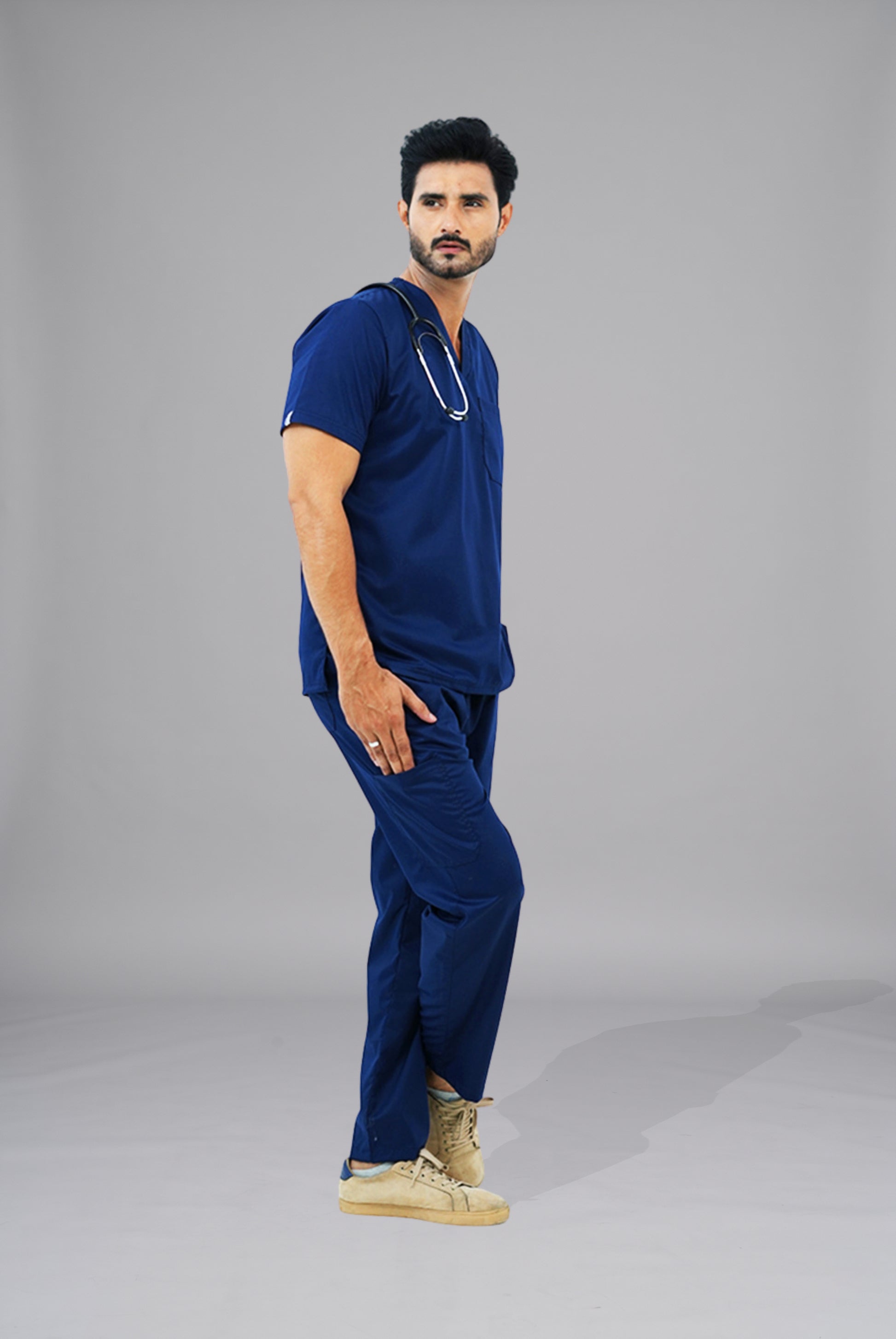 Buy Premium Notch™ Pro ink navy scrub in Pakistan by Gtex Apparels designed for comfortable daily professional use in healthcare environments 6