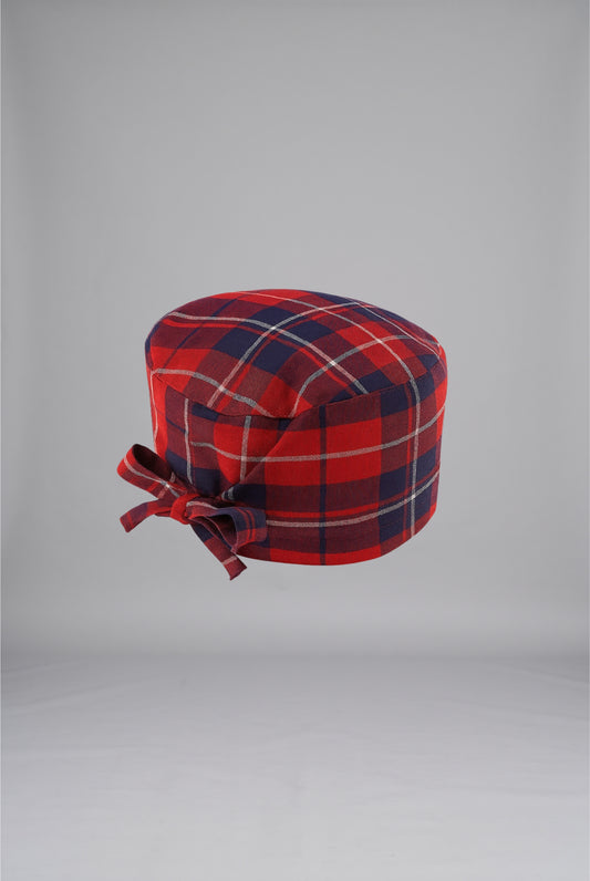 Buy Red Plaid Surgical Cap Online in Pakistan – Comfortable Medical Headwear for Healthcare Professionals by GTEX Apparels 1