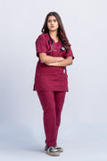 Wine Red Classic Curve Scrub Suit (Women)