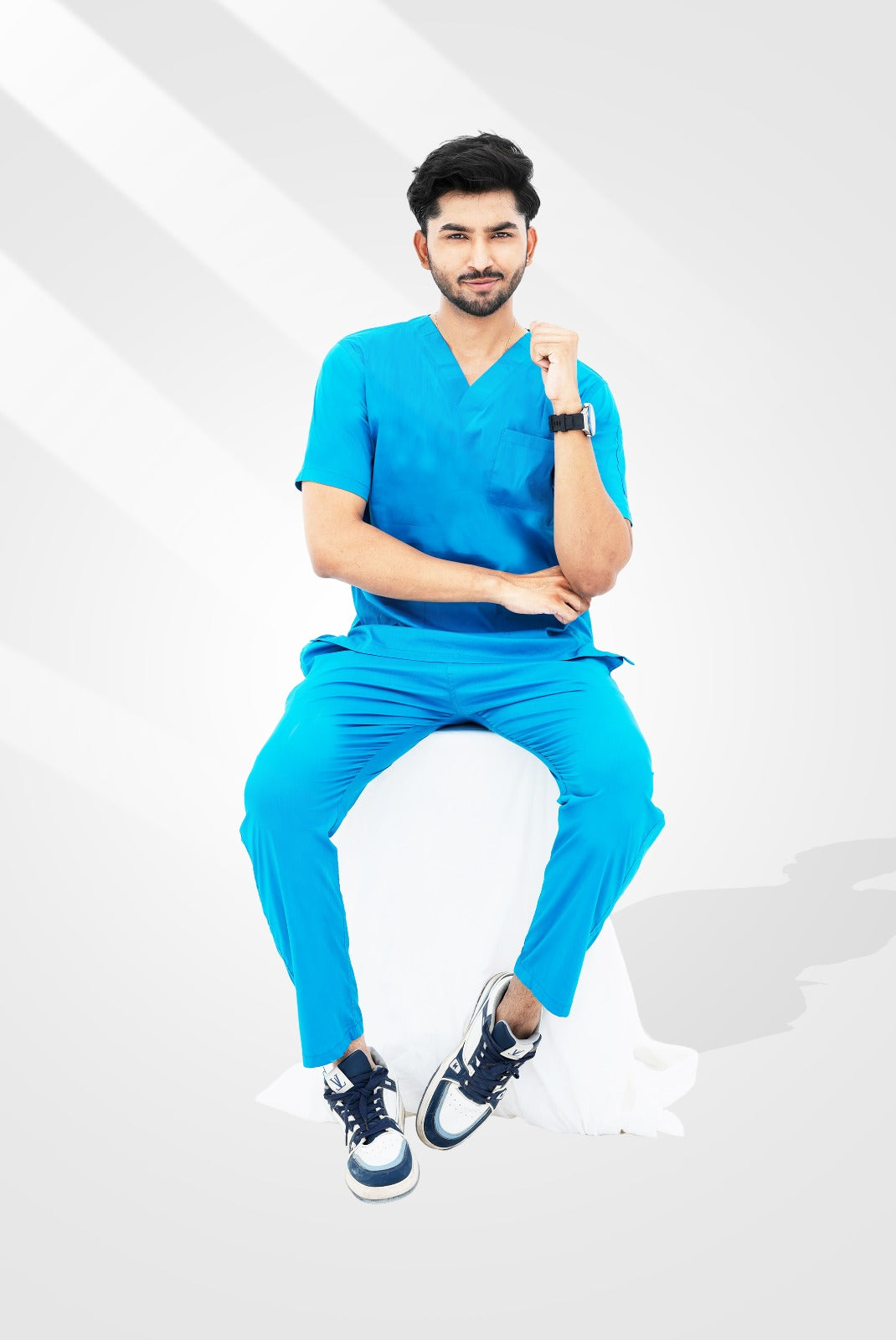 Caribbean Blue Classic Scrub Suit for Men by GTEX Apparels Pakistan