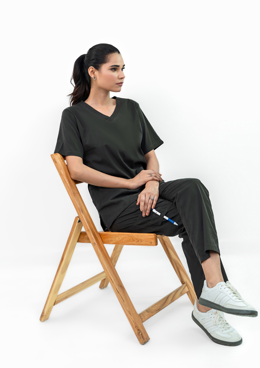 Charcoal Classic Curve Scrub Suit for Women Wrinkle Free Edition