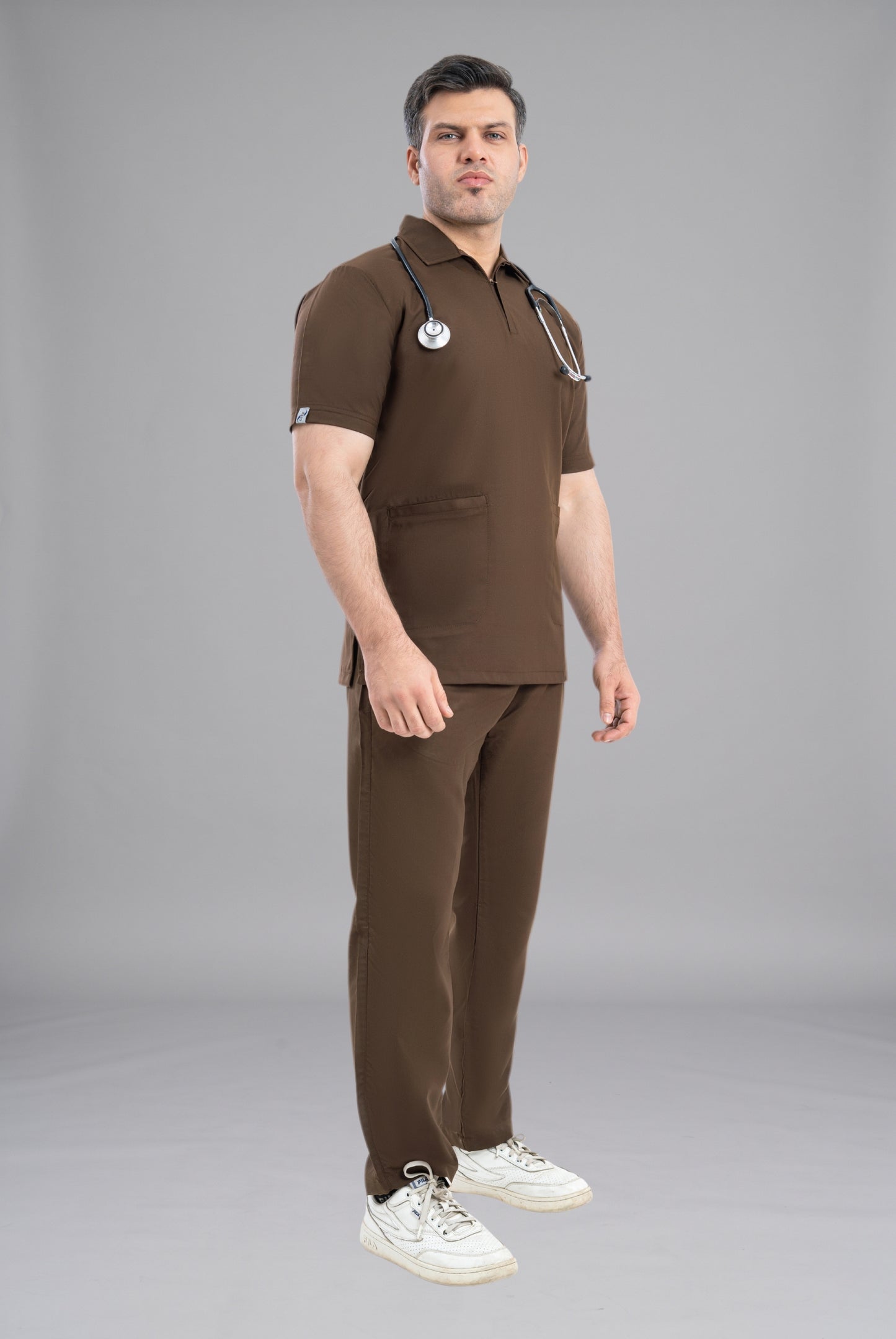 Chocolate Brown Zip Neck Unisex Scrub Premium Medical Uniform for Doctors Nurses and Healthcare Professionals by GTEX Apparels Pakistan 2