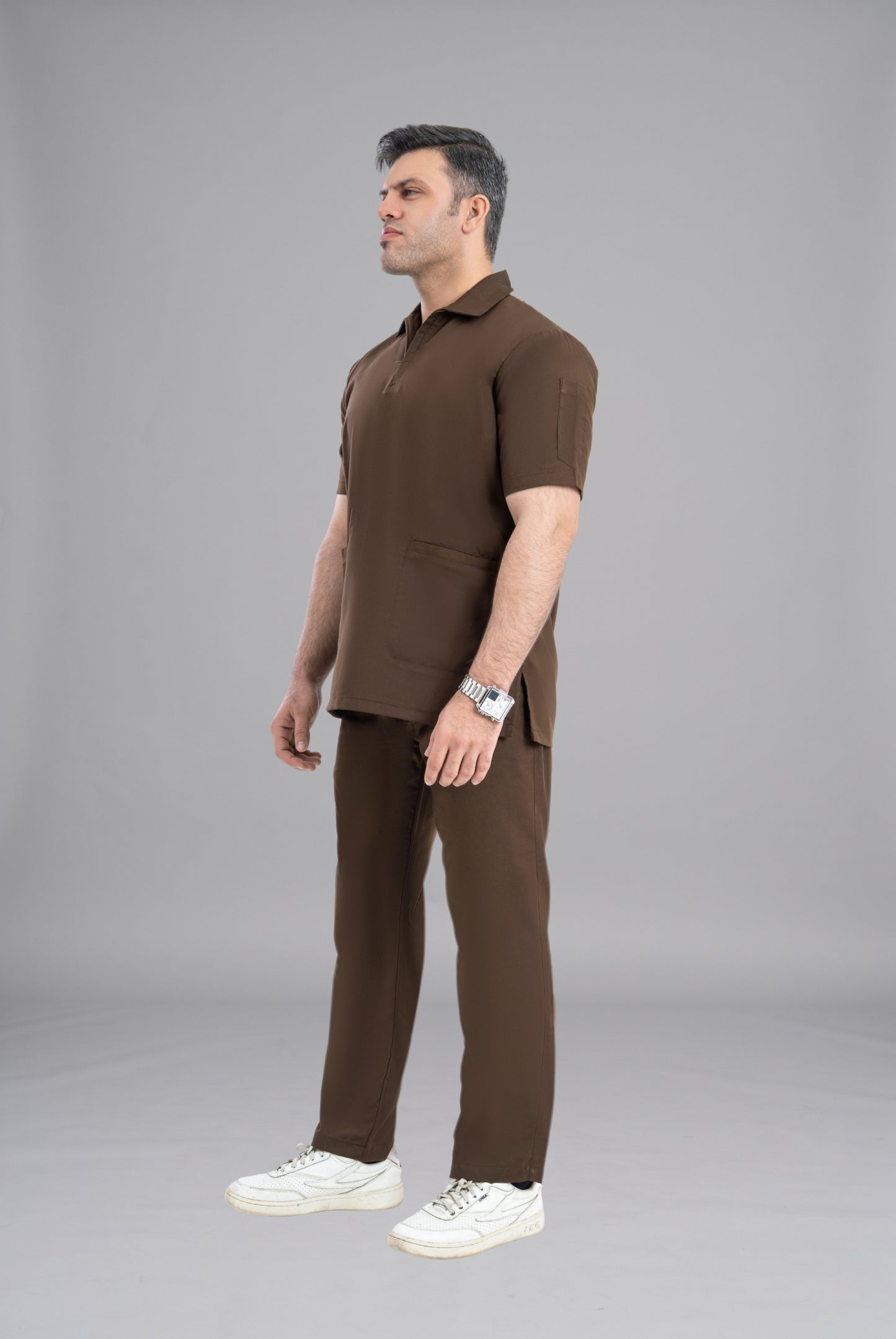 Chocolate Brown Zip Neck Unisex Scrub Premium Medical Uniform for Doctors Nurses and Healthcare Professionals by GTEX Apparels Pakistan 4
