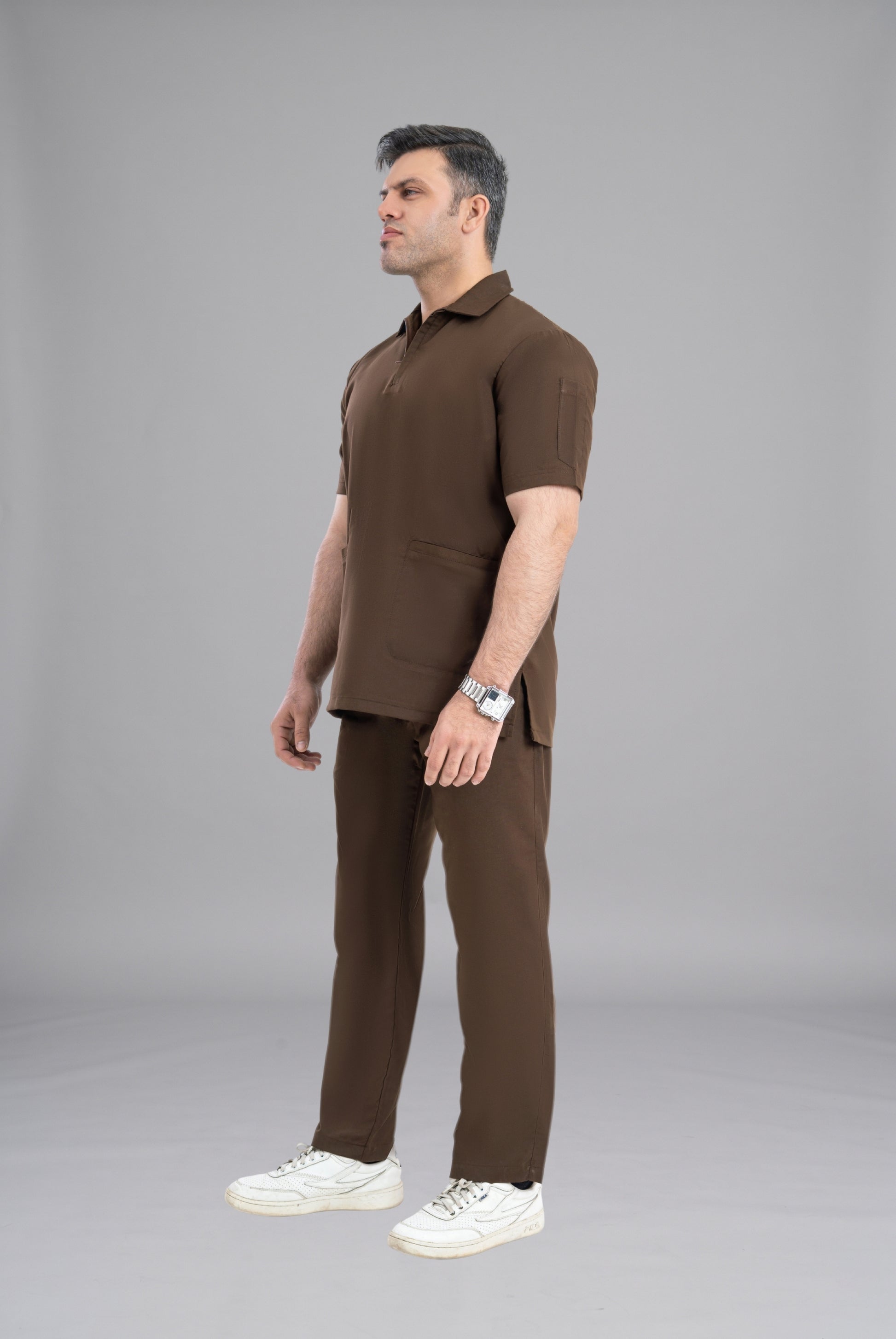 Chocolate Brown Zip Neck Unisex Scrub Premium Medical Uniform for Doctors Nurses and Healthcare Professionals by GTEX Apparels Pakistan 4