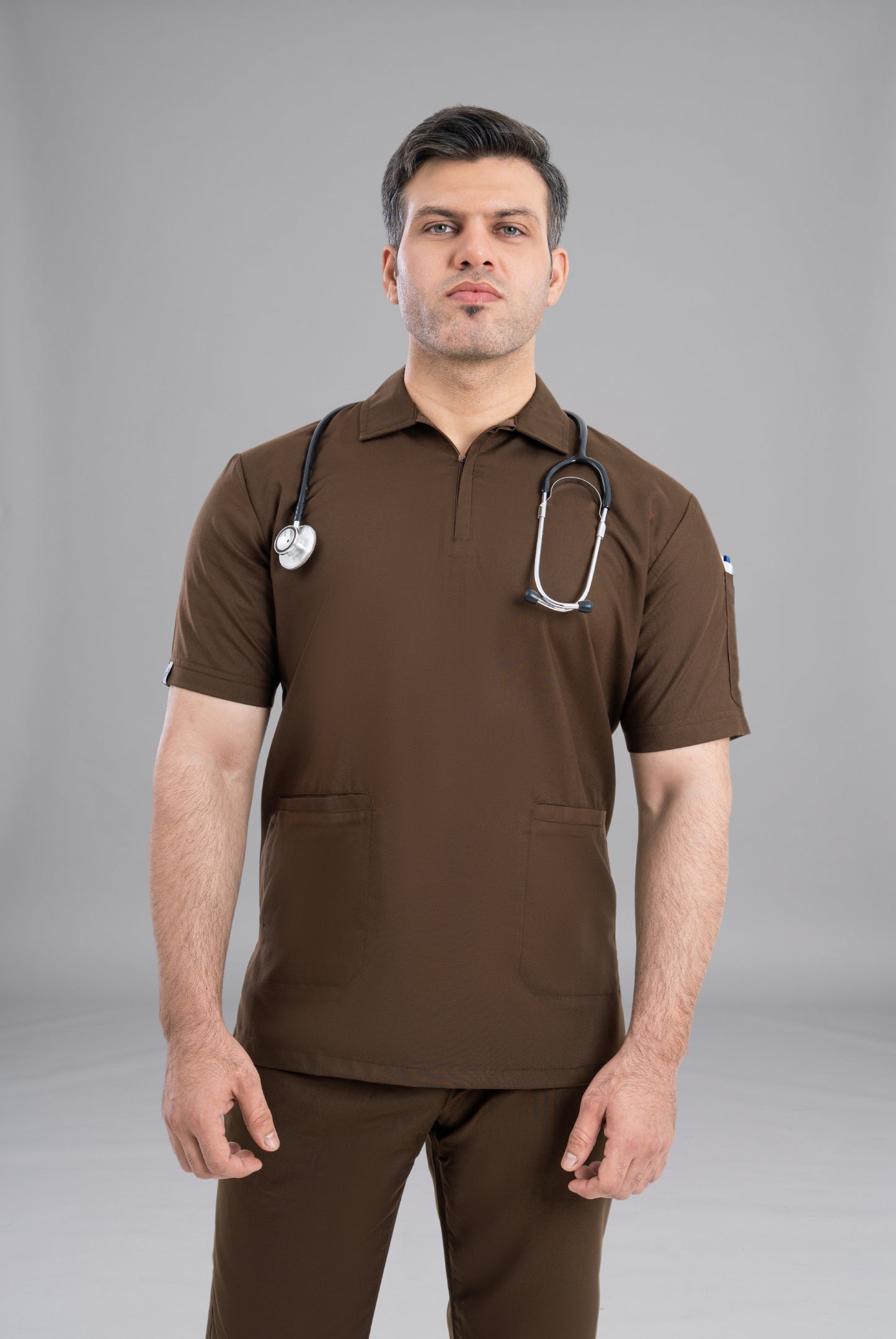 Chocolate Brown Zip Neck Unisex Scrub Premium Medical Uniform for Doctors Nurses and Healthcare Professionals by GTEX Apparels Pakistan 5