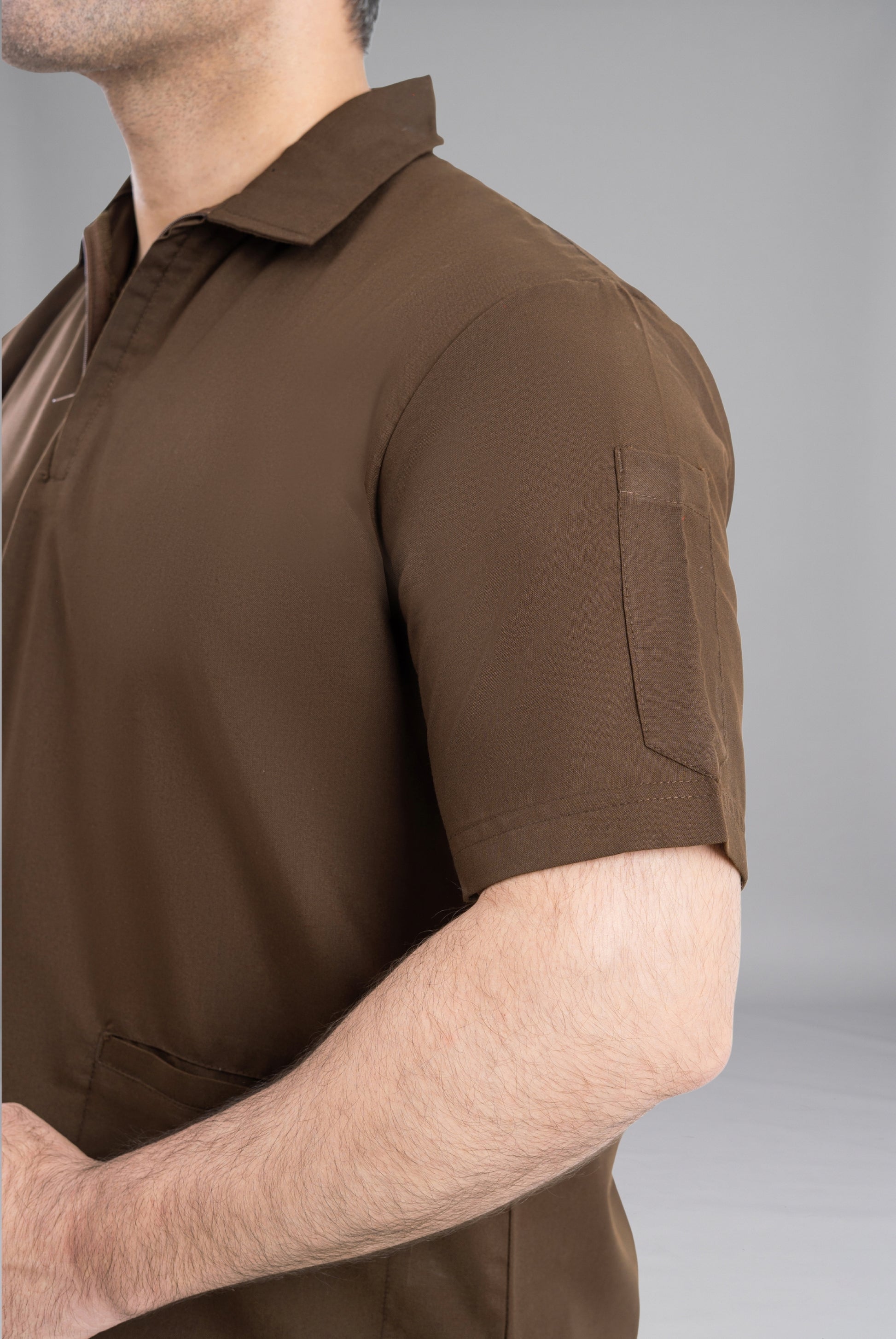 Chocolate Brown Zip Neck Unisex Scrub Premium Medical Uniform for Doctors Nurses and Healthcare Professionals by GTEX Apparels Pakistan 6