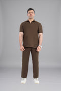Chocolate Brown Zip Neck Unisex Scrub