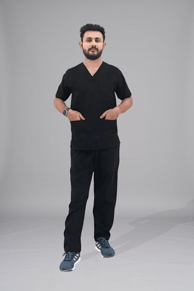 Buy Black scrub for men in Pakistan by Gtex Apparels - breathable, durable medical uniform for healthcare professionals