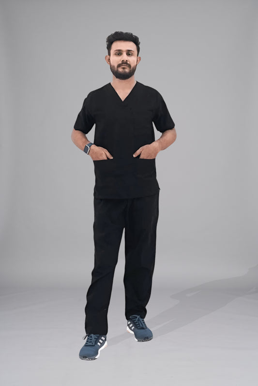 Buy Black scrub for men in Pakistan by Gtex Apparels - breathable, durable medical uniform for healthcare professionals