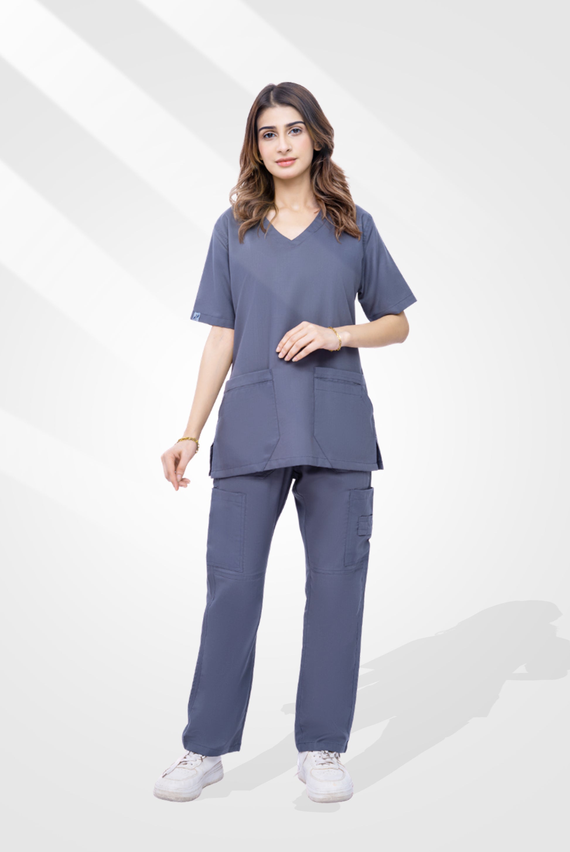 Buy Classic Curve™ ash grey scrub for women by Gtex Apparels in Pakistan, designed for practical healthcare work environments 2