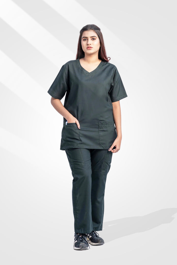 Classic Curve™ Bottle Green Scrub Suit for Women by GTEX Apparels Pakistan