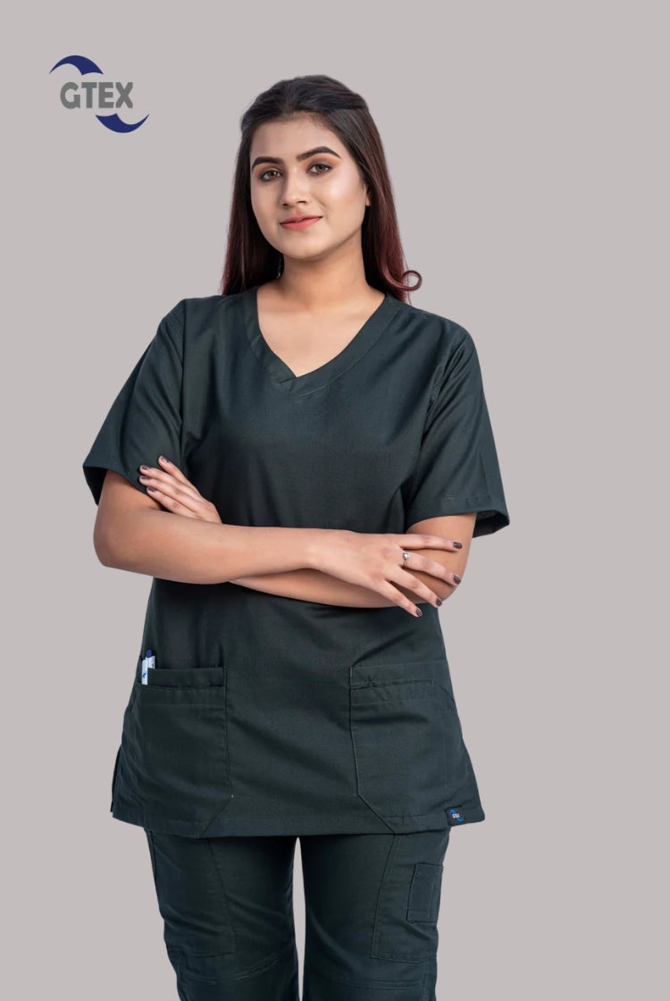 Classic Curve™ Bottle Green Scrub Suit for Women by GTEX Apparels Pakistan