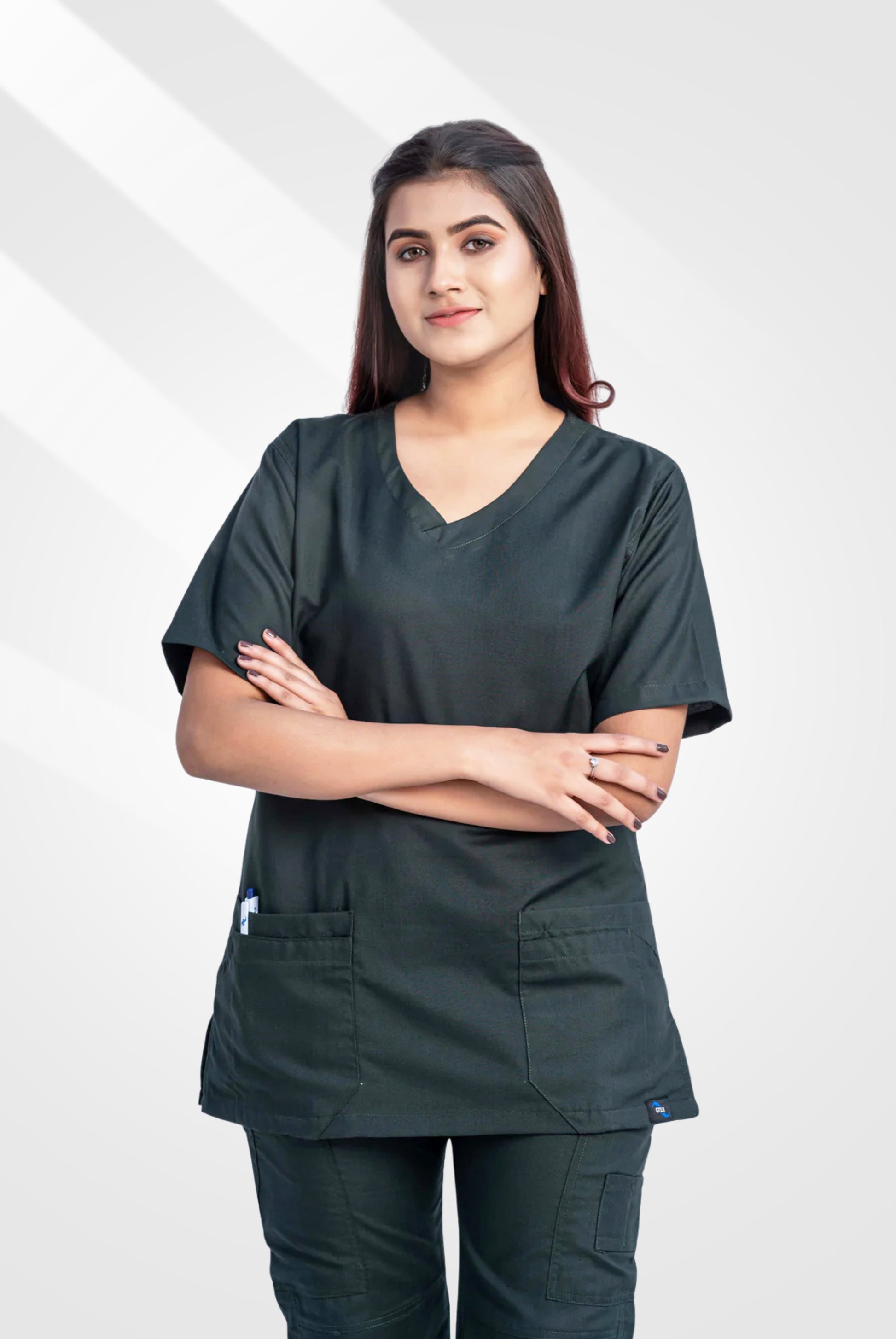 Classic Curve™ Bottle Green Scrub Suit for Women by GTEX Apparels Pakistan