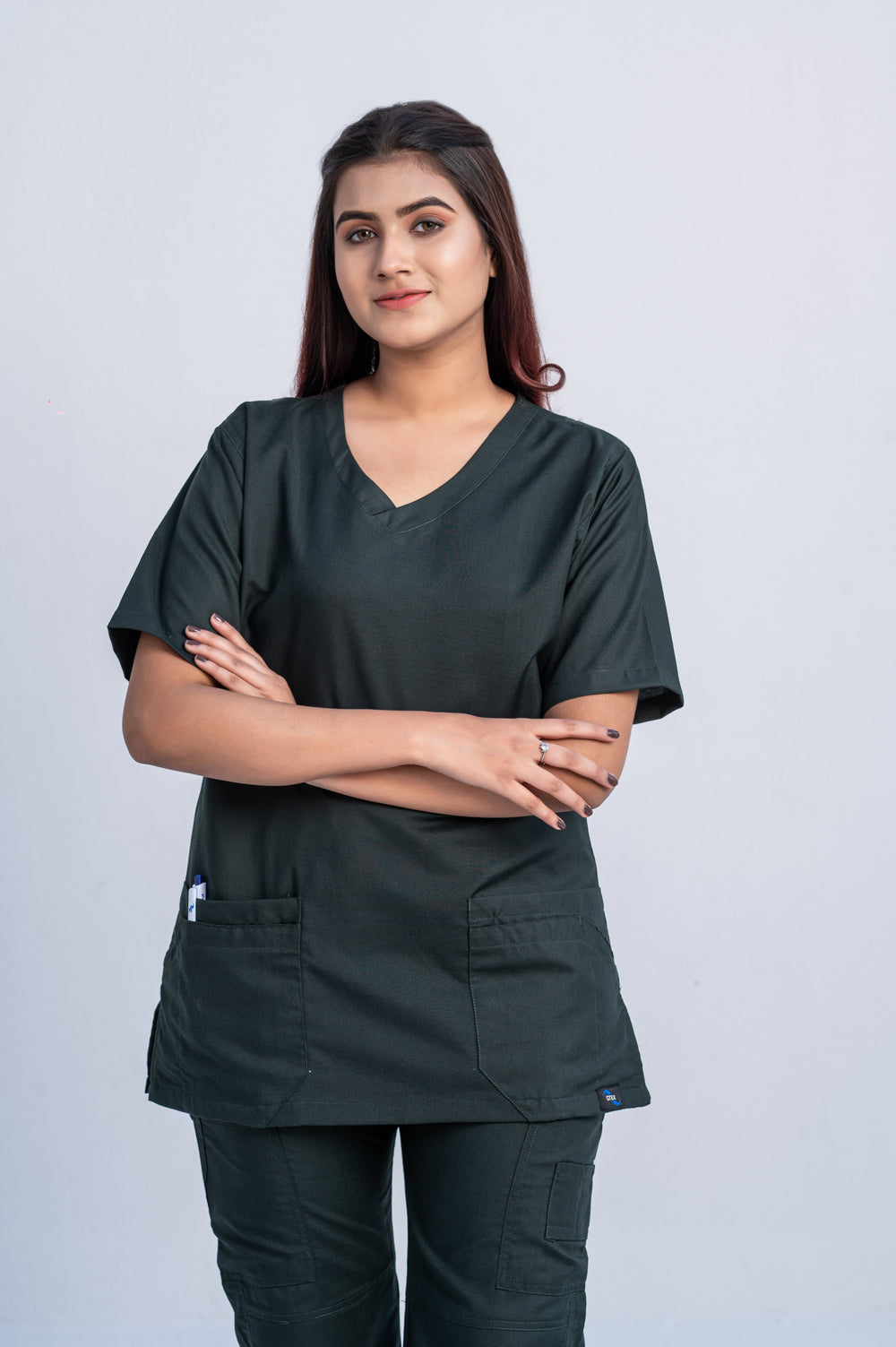 Classic Curve™ Bottle Green Scrub Suit for Women by GTEX Apparels Pakistan 