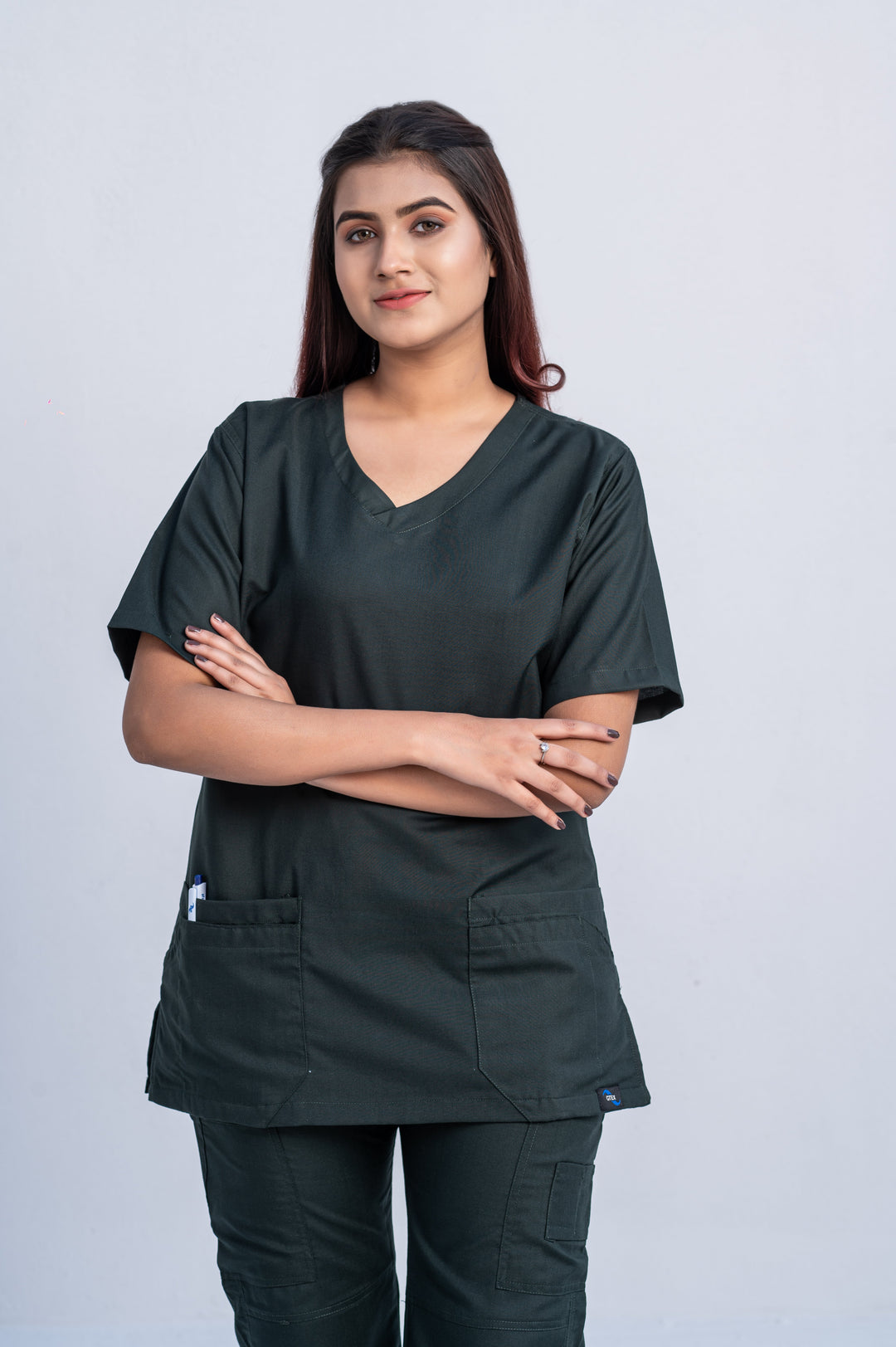Classic Curve™ Bottle Green Scrub Suit for Women by GTEX Apparels Pakistan 