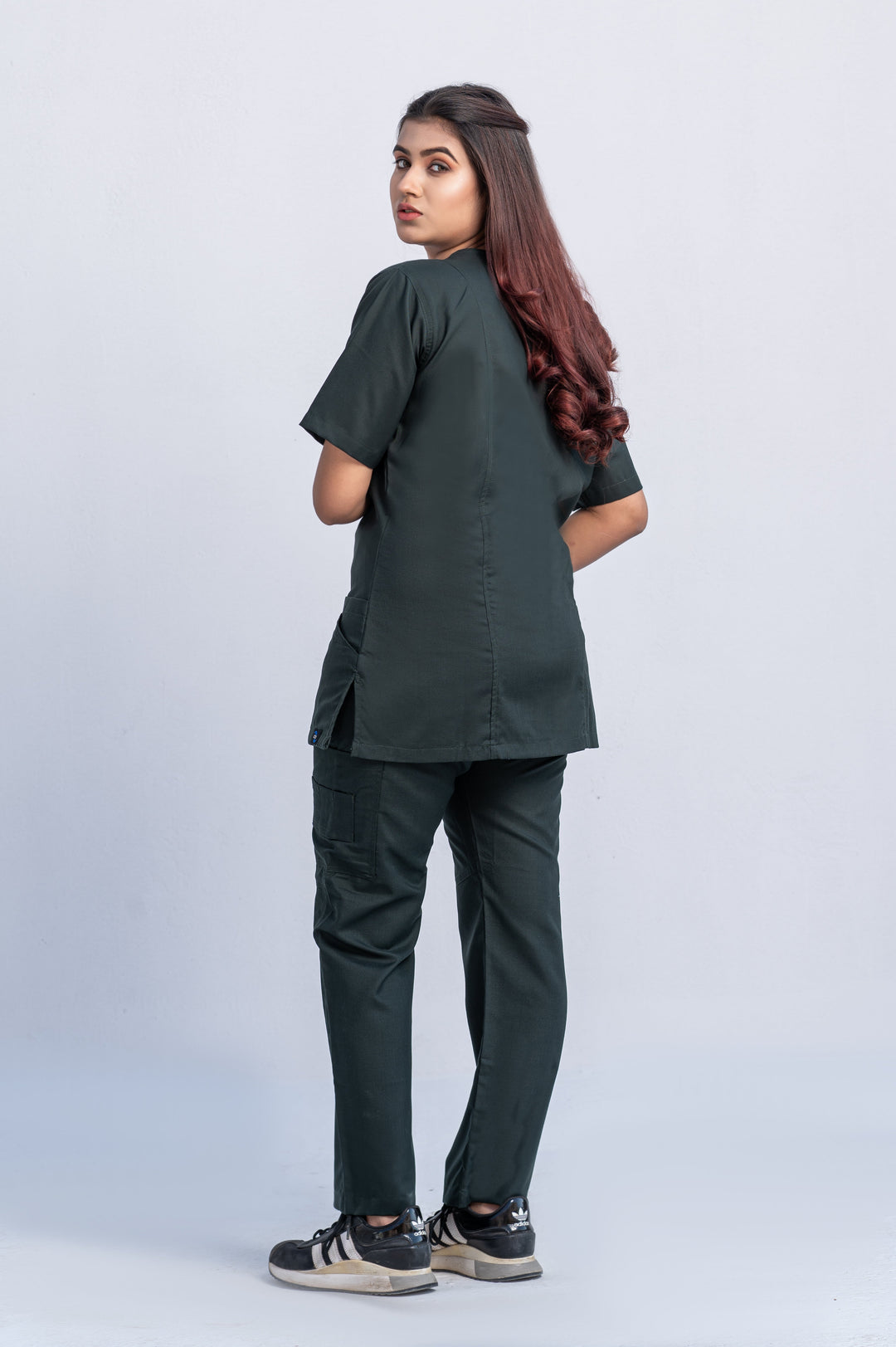 Classic Curve™ Bottle Green Scrub Suit for Women by GTEX Apparels Pakistan 