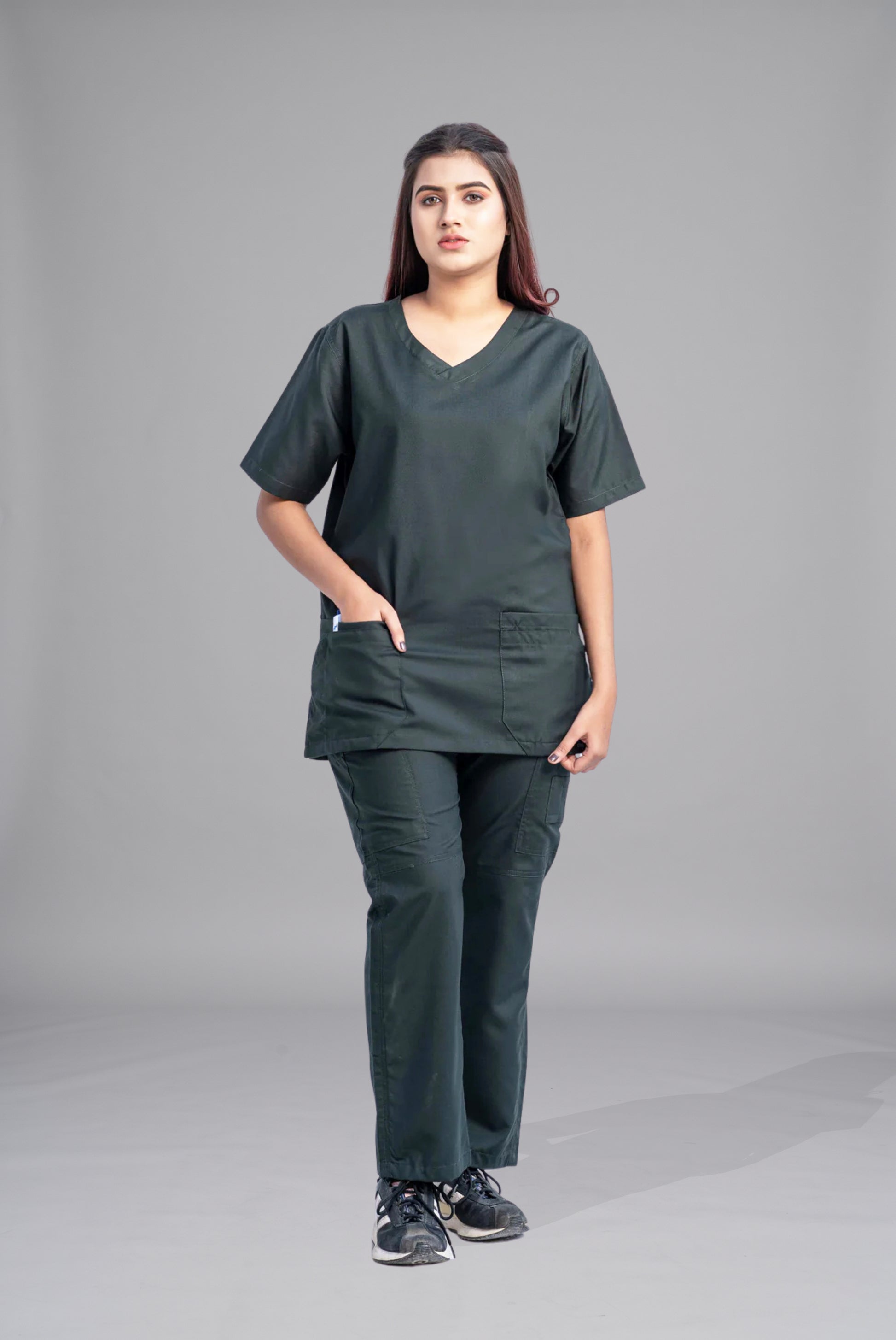 Buy Classic Curve™ bottle green scrub for women in Pakistan by Gtex Apparels, designed for comfortable daily professional use in healthcare environments  1