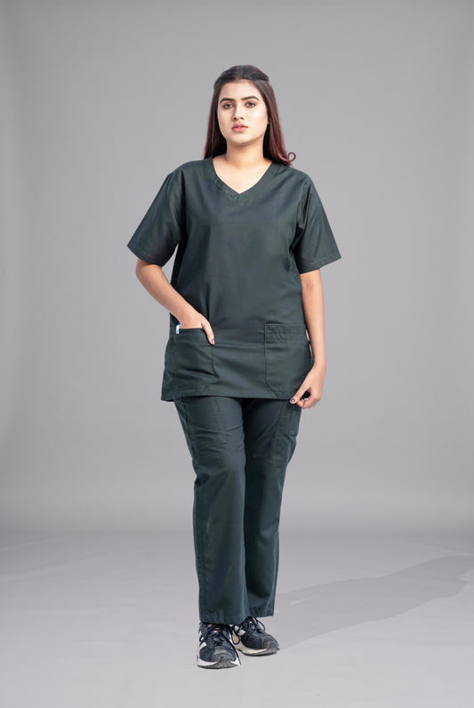 Buy Classic Curve™ bottle green scrub for women in Pakistan by Gtex Apparels, designed for comfortable daily professional use in healthcare environments  1