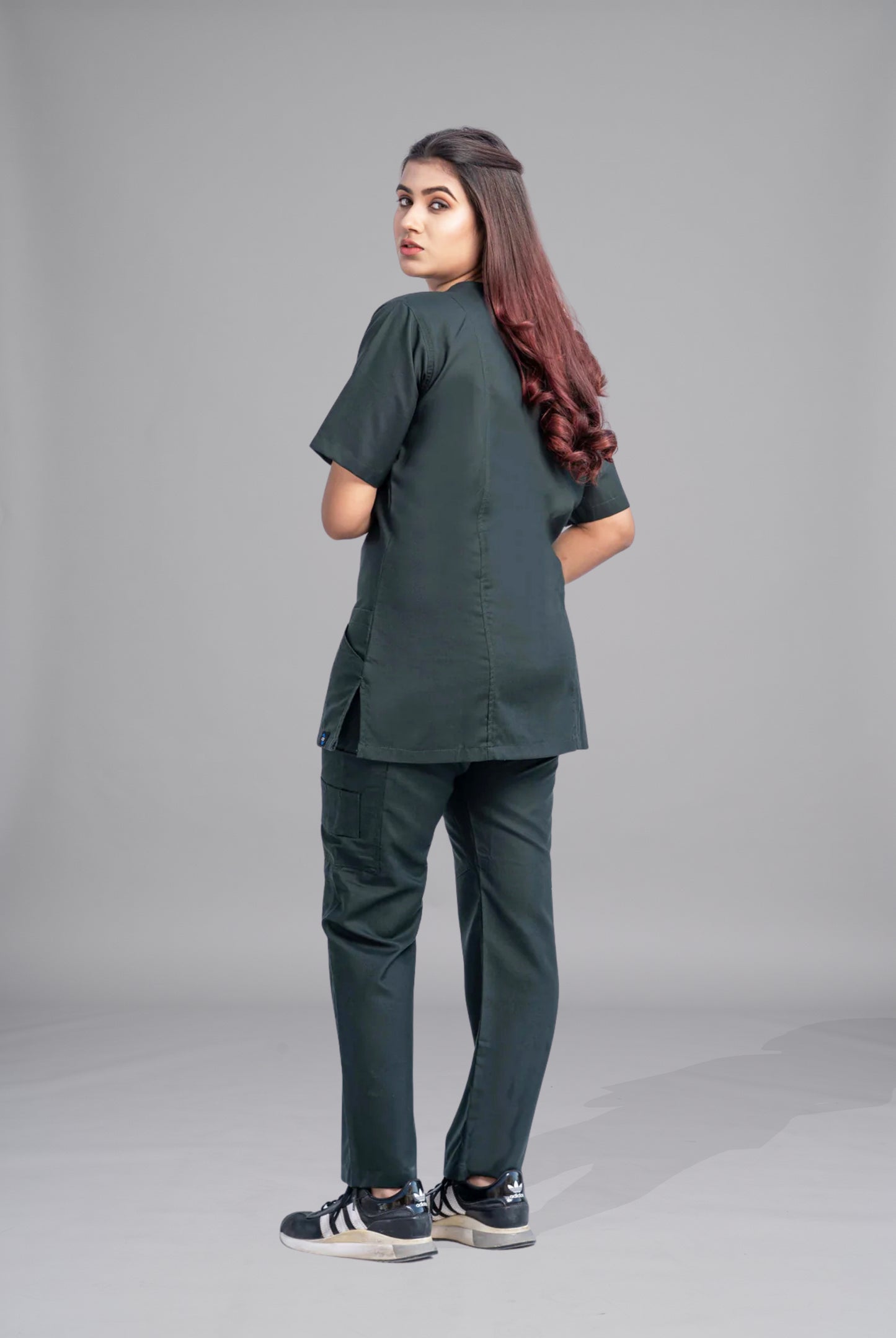 Buy Classic Curve™ bottle green scrub for women in Pakistan by Gtex Apparels, designed for comfortable daily professional use in healthcare environments  3