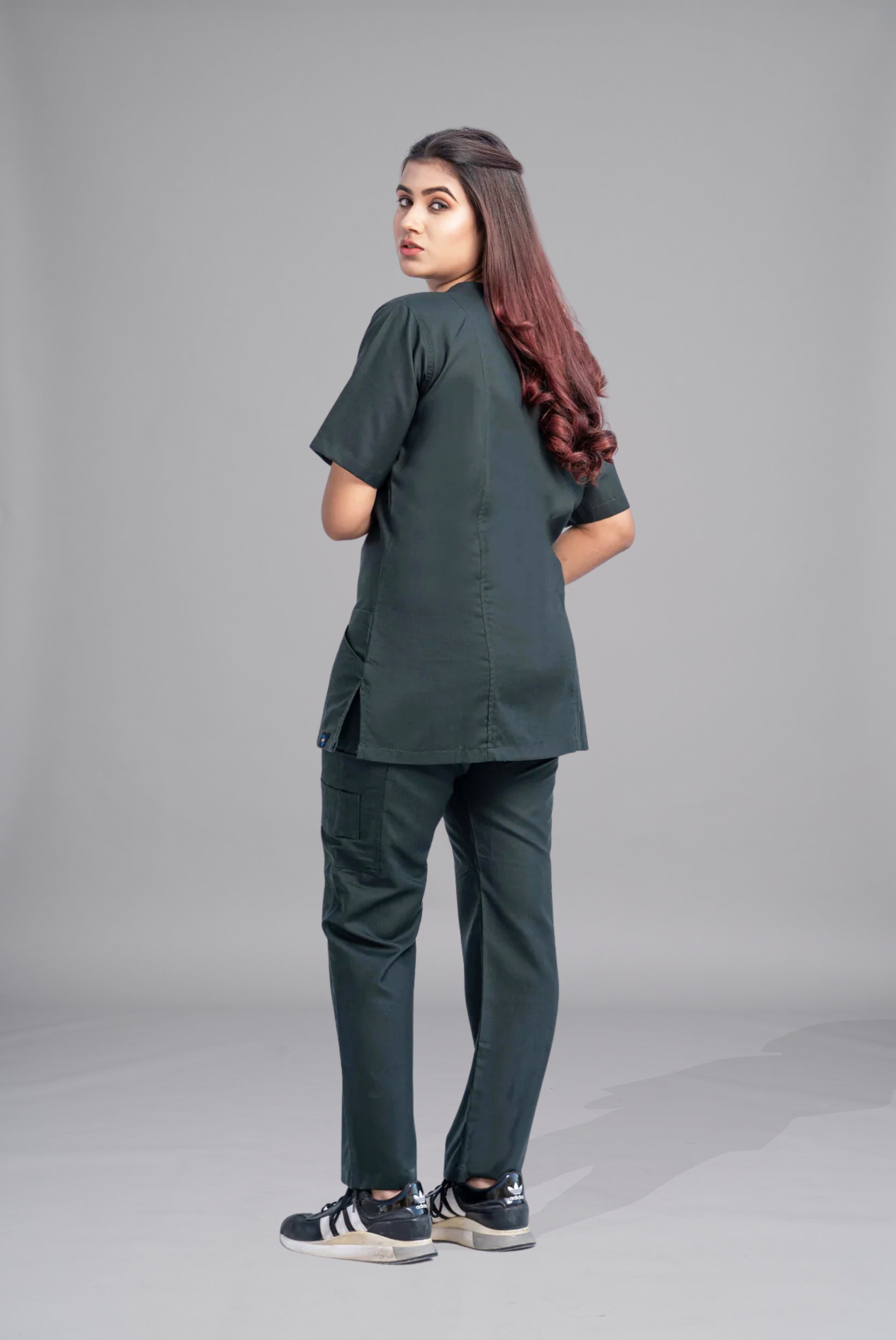 Buy Classic Curve™ bottle green scrub for women in Pakistan by Gtex Apparels, designed for comfortable daily professional use in healthcare environments  3