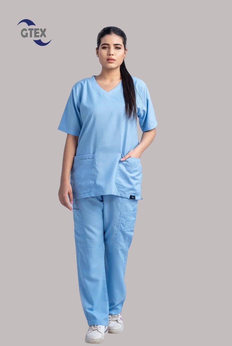 Classic Curve™ Dusk Blue Scrub Suit for Women by GTEX Apparels Pakistan