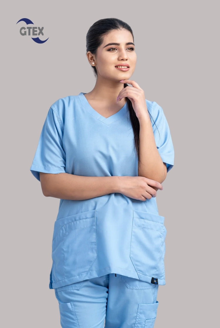 Classic Curve™ Dusk Blue Scrub Suit for Women by GTEX Apparels Pakistan