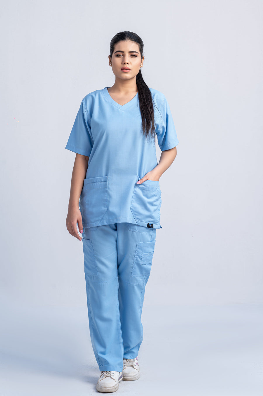 Classic Curve™ Dusk Blue Scrub Suit for Women by GTEX Apparels Pakistan