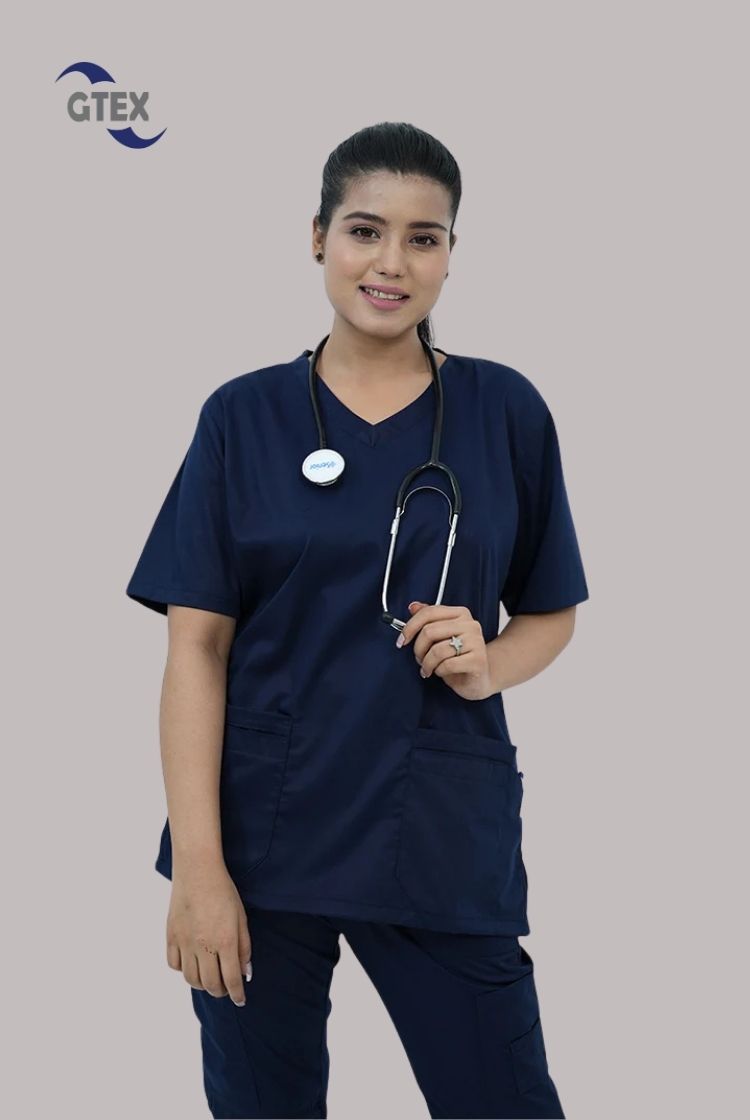 Classic Curve™ Navy Blue Scrub Suit for Women by GTEX Apparels Pakistan