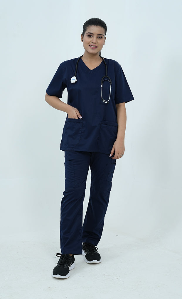 Classic Curve™ Navy Blue Scrub Suit for Women by GTEX Apparels Pakistan