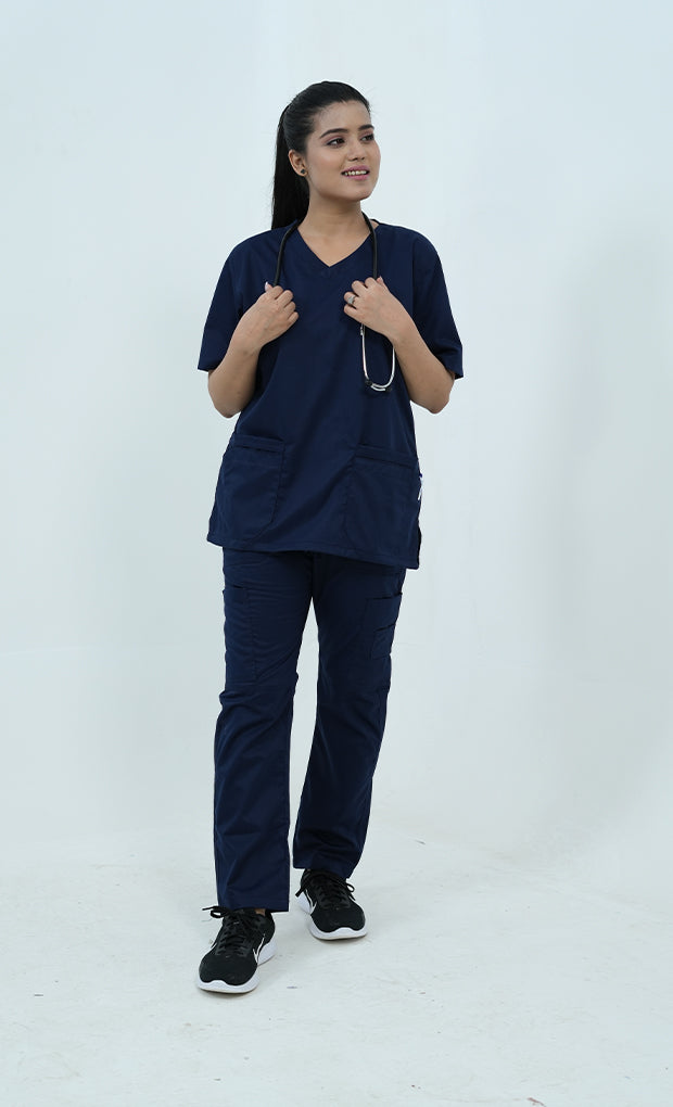 Classic Curve™ Navy Blue Scrub Suit for Women by GTEX Apparels Pakistan