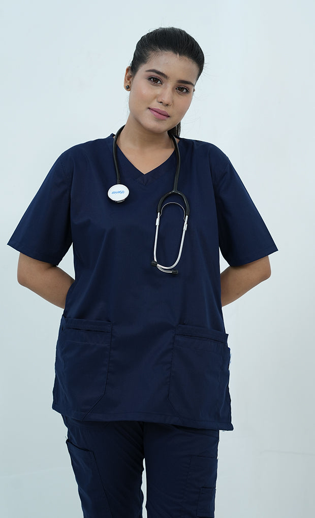 Classic Curve™ Navy Blue Scrub Suit for Women by GTEX Apparels Pakistan
