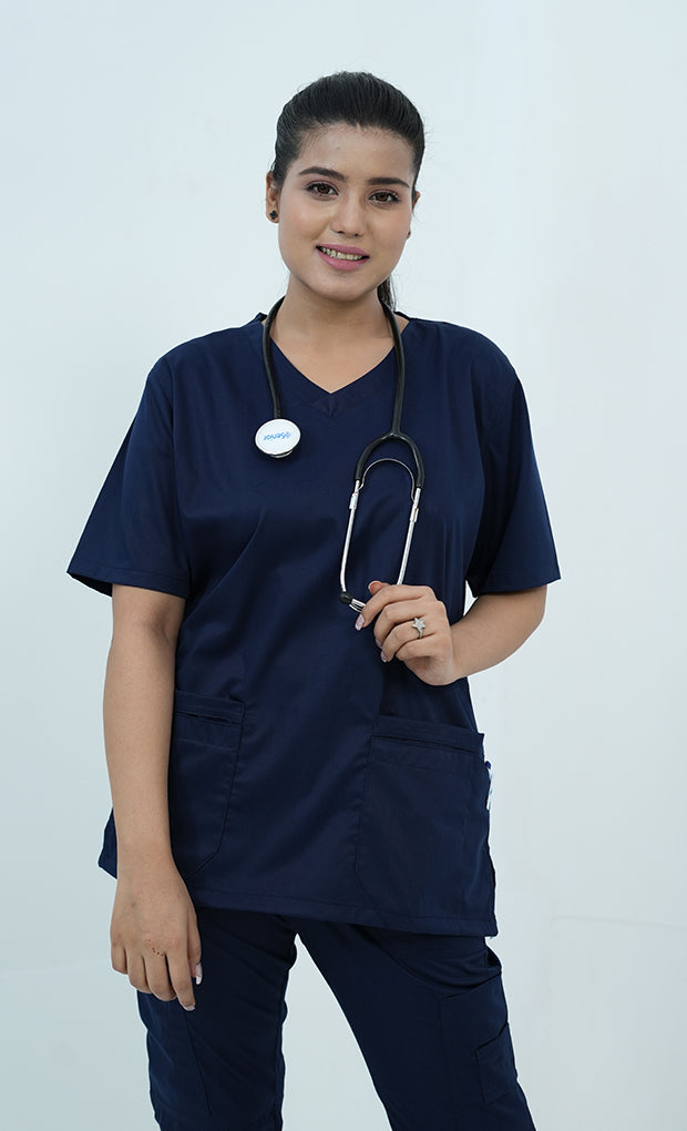 Classic Curve™ Navy Blue Scrub Suit for Women by GTEX Apparels Pakistan