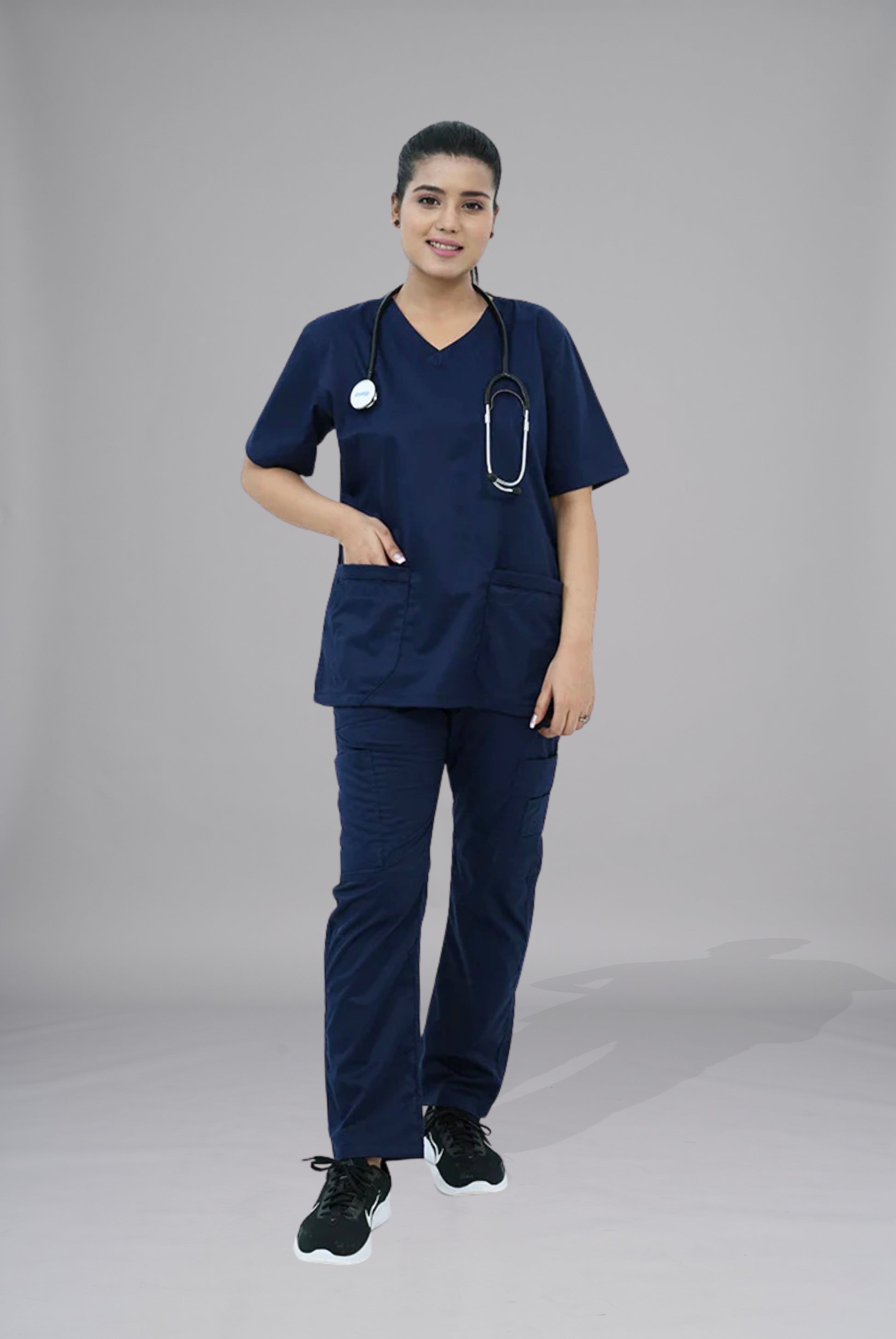 Buy Classic Curve navy blue scrub for men in Pakistan by Gtex Apparels suitable for healthcare professionals requiring durable everyday workwear 2