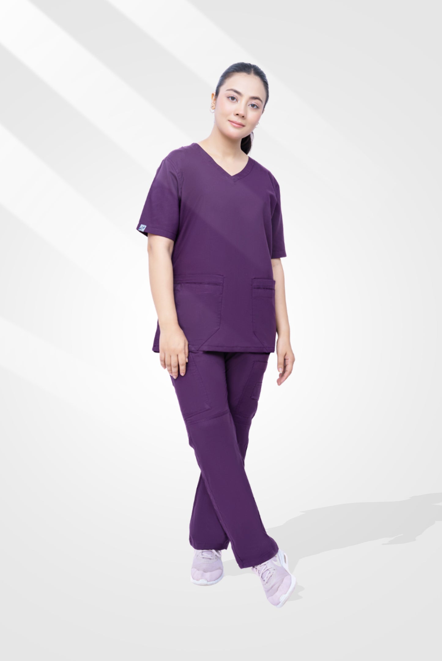 Buy Classic Curve purple scrubs for women in Pakistan by Gtex Apparels comfortable workwear for daily use 3