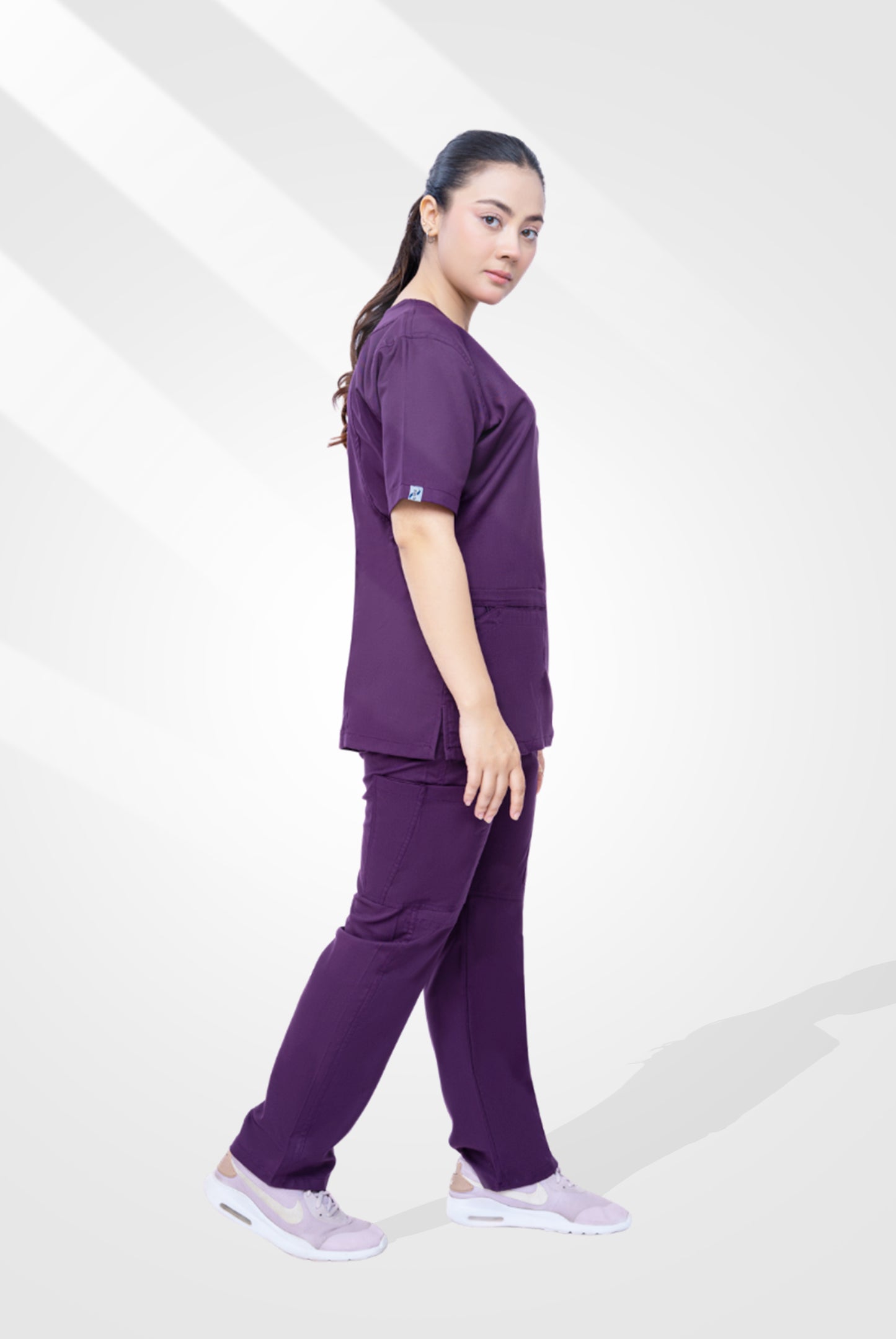 Buy Classic Curve purple scrubs for women in Pakistan by Gtex Apparels, comfortable workwear for daily use 4