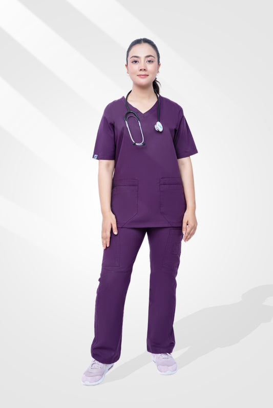 Buy Classic Curve purple scrubs for women in Pakistan by Gtex Apparels comfortable workwear for daily use 1