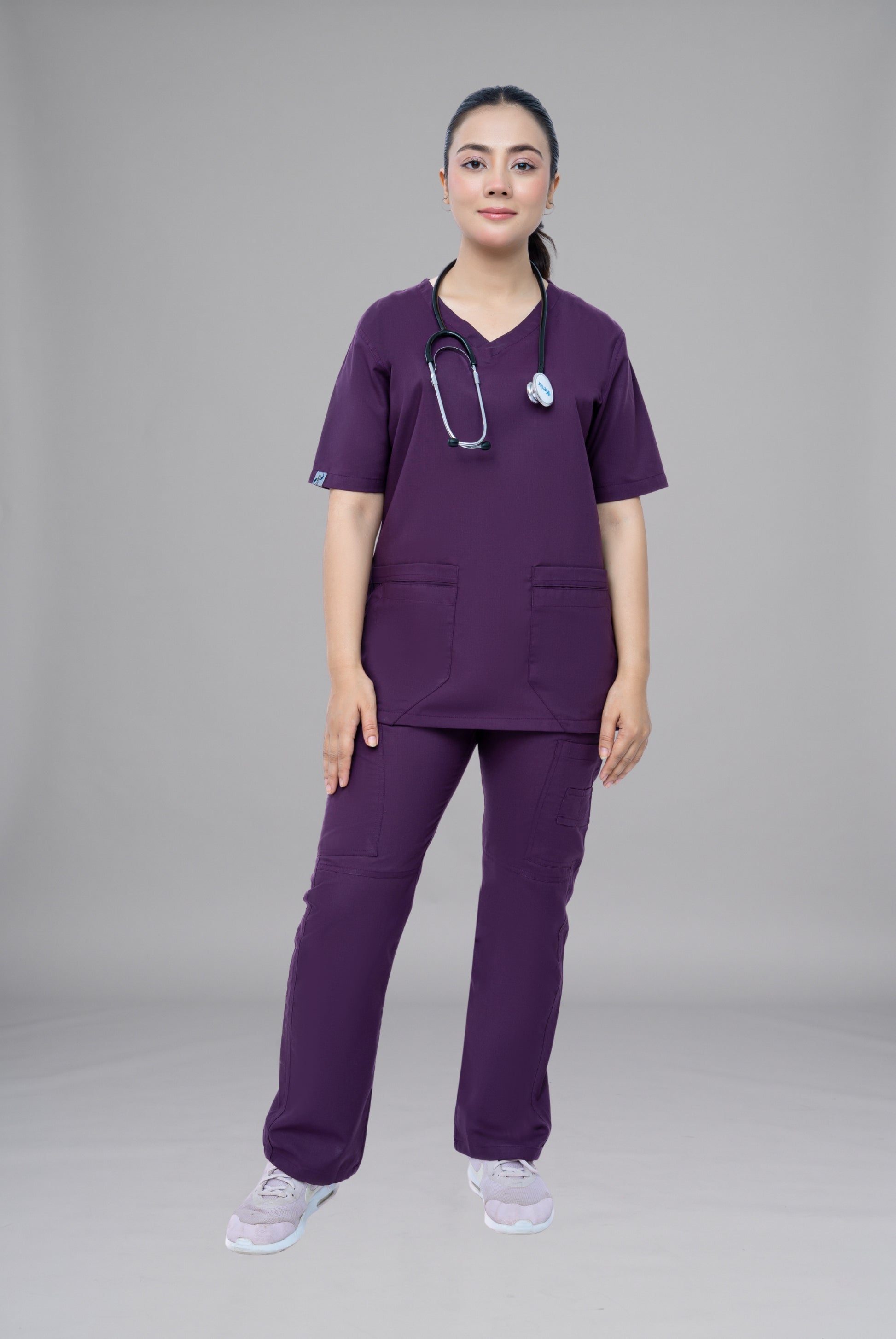 Buy Classic Curve purple scrubs for women in Pakistan by Gtex Apparels comfortable workwear for daily use 1