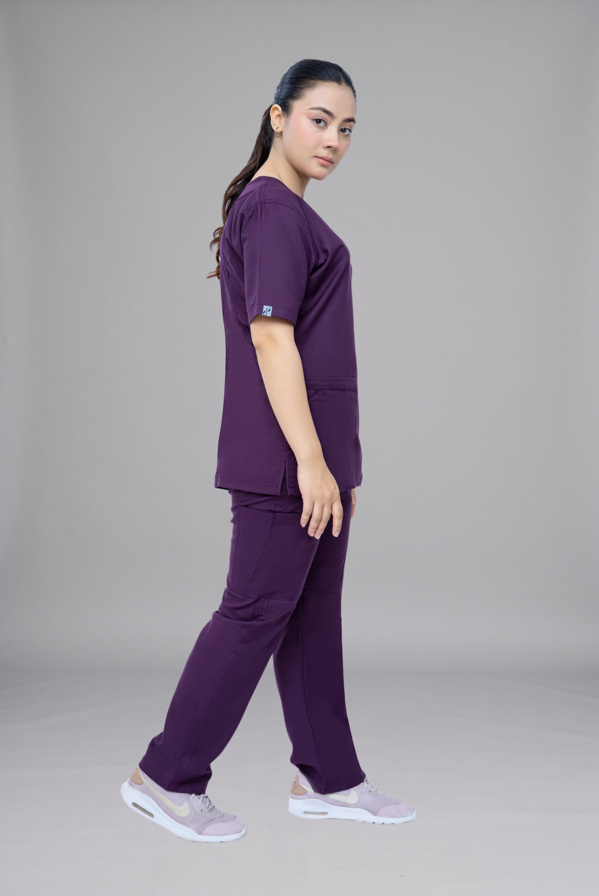 Buy Classic Curve purple scrubs for women in Pakistan by Gtex Apparels comfortable workwear for daily use 4