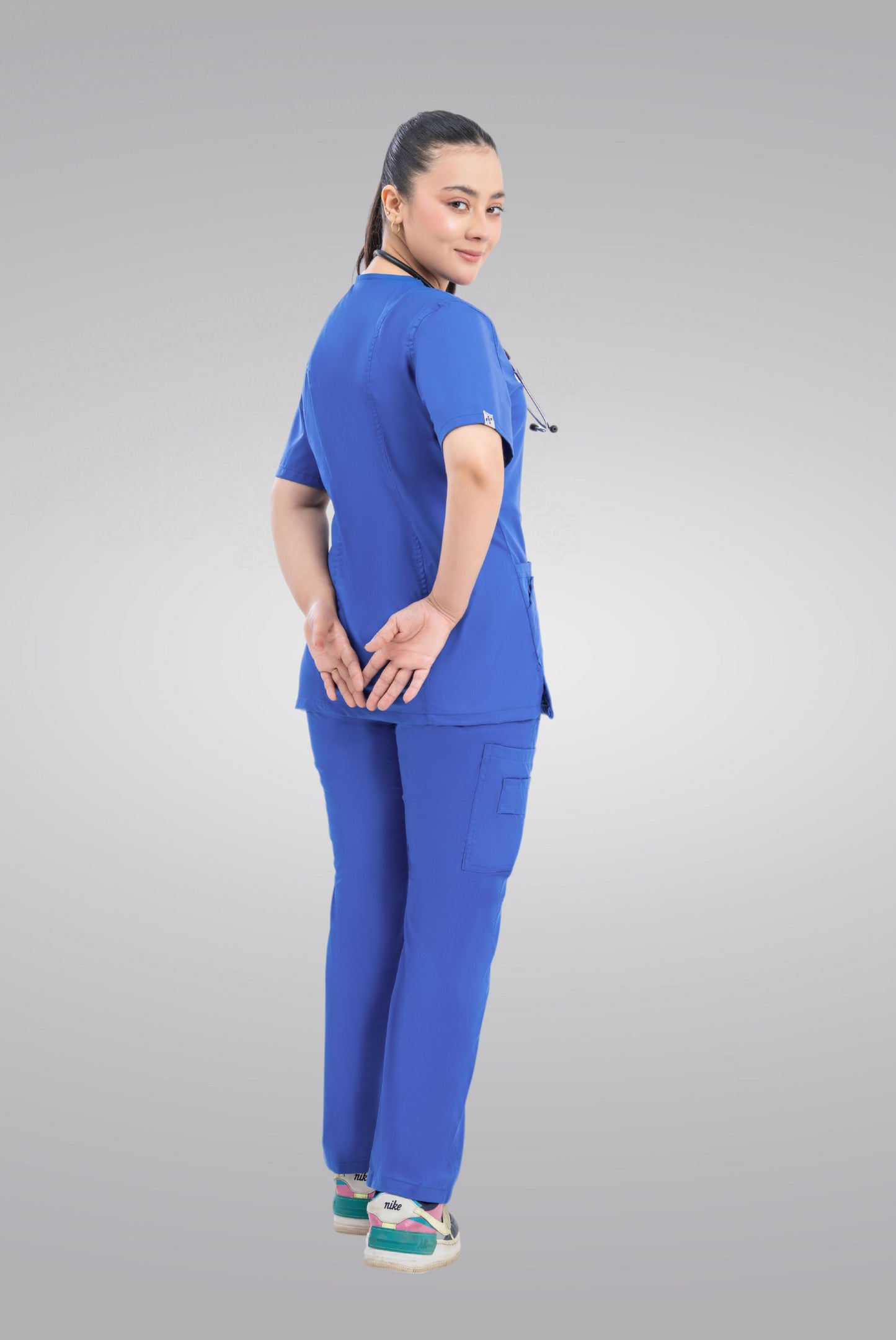 Buy Classic Curve royal blue scrub for women in Pakistan by Gtex Apparels designed for comfortable daily professional use in healthcare environments  7