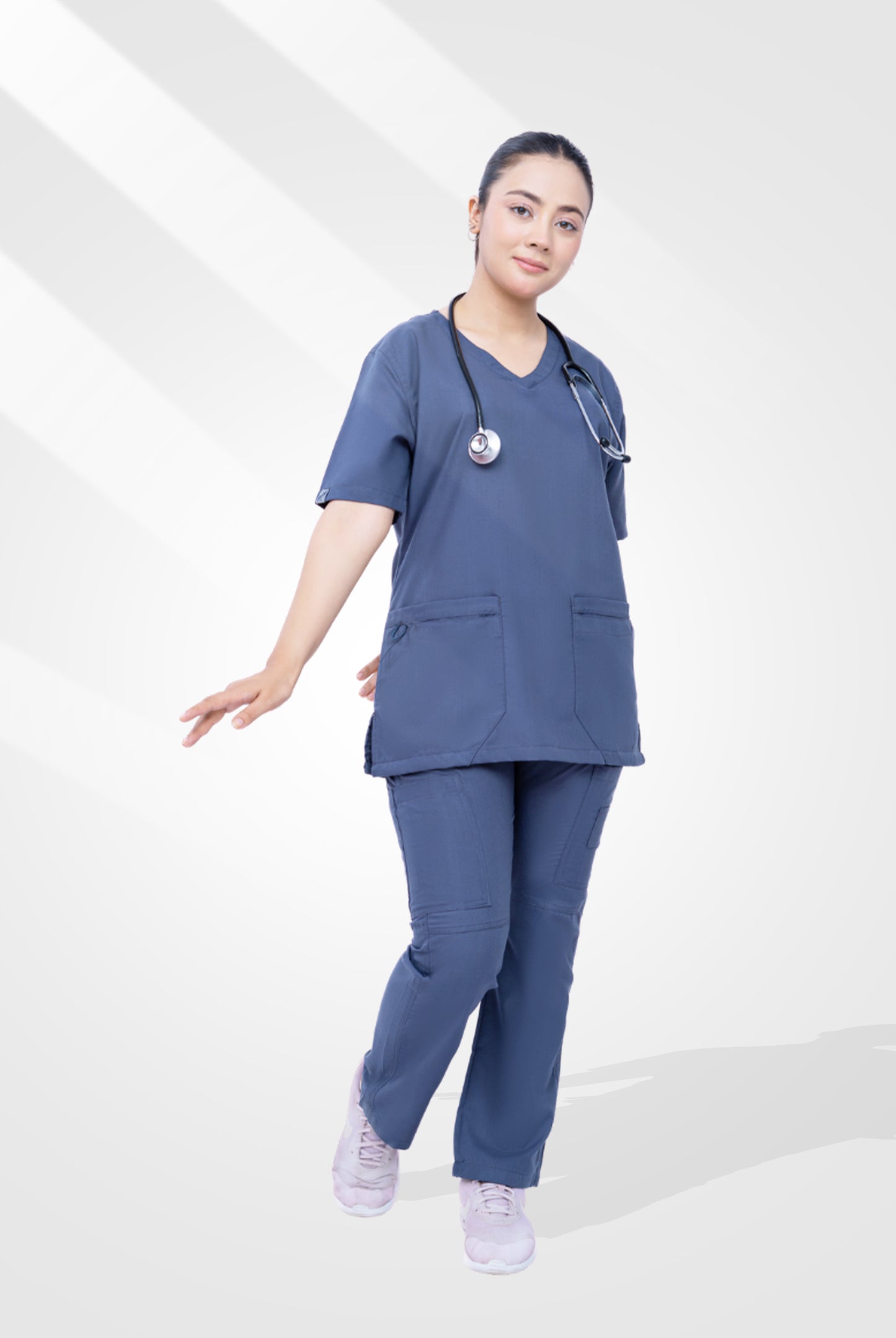 Buy Classic Curve™ steel grey scrub for women by Gtex Apparels in Pakistan, designed for practical healthcare work environments 2