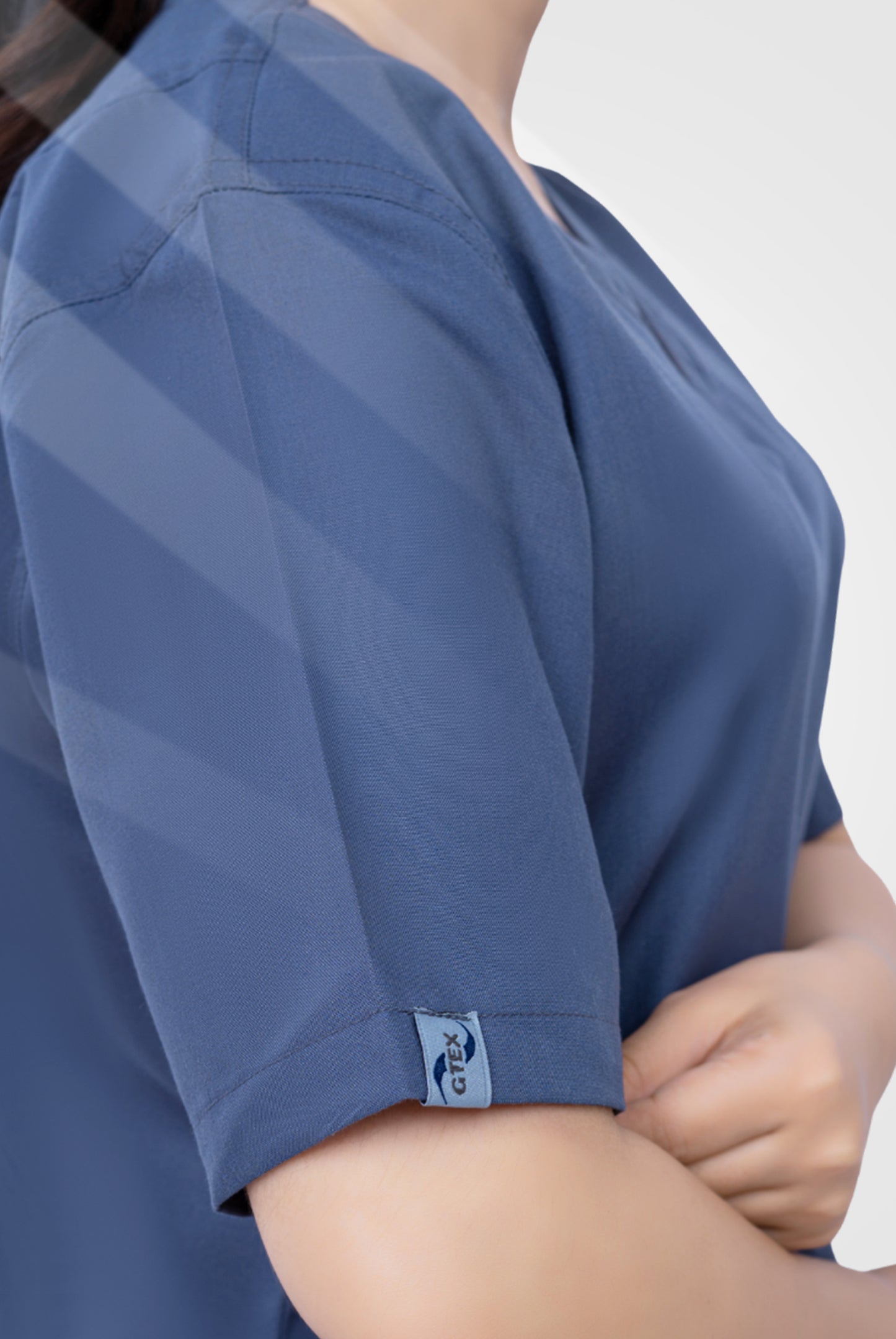 Buy Classic Curve™ steel grey scrub for women by Gtex Apparels in Pakistan, designed for practical healthcare work environments 3