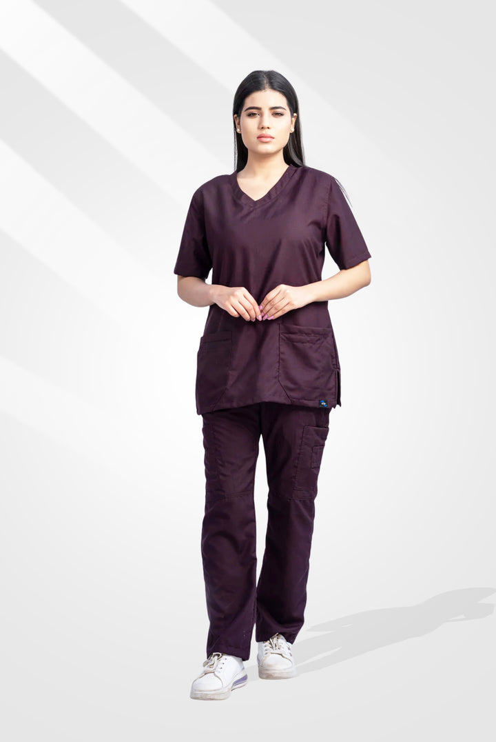 Classic Curve™ Wine Scrub Suit for Women by GTEX Apparels Pakistan